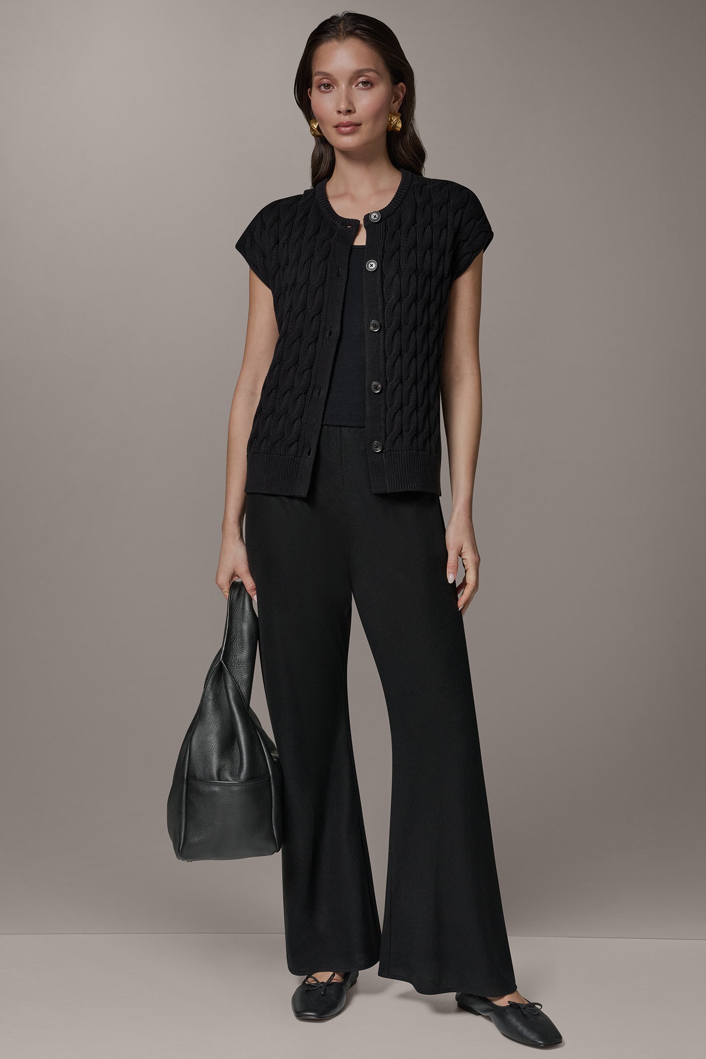 SLEEVELESS CABLE KNIT VEST VIEW 8 | Tops