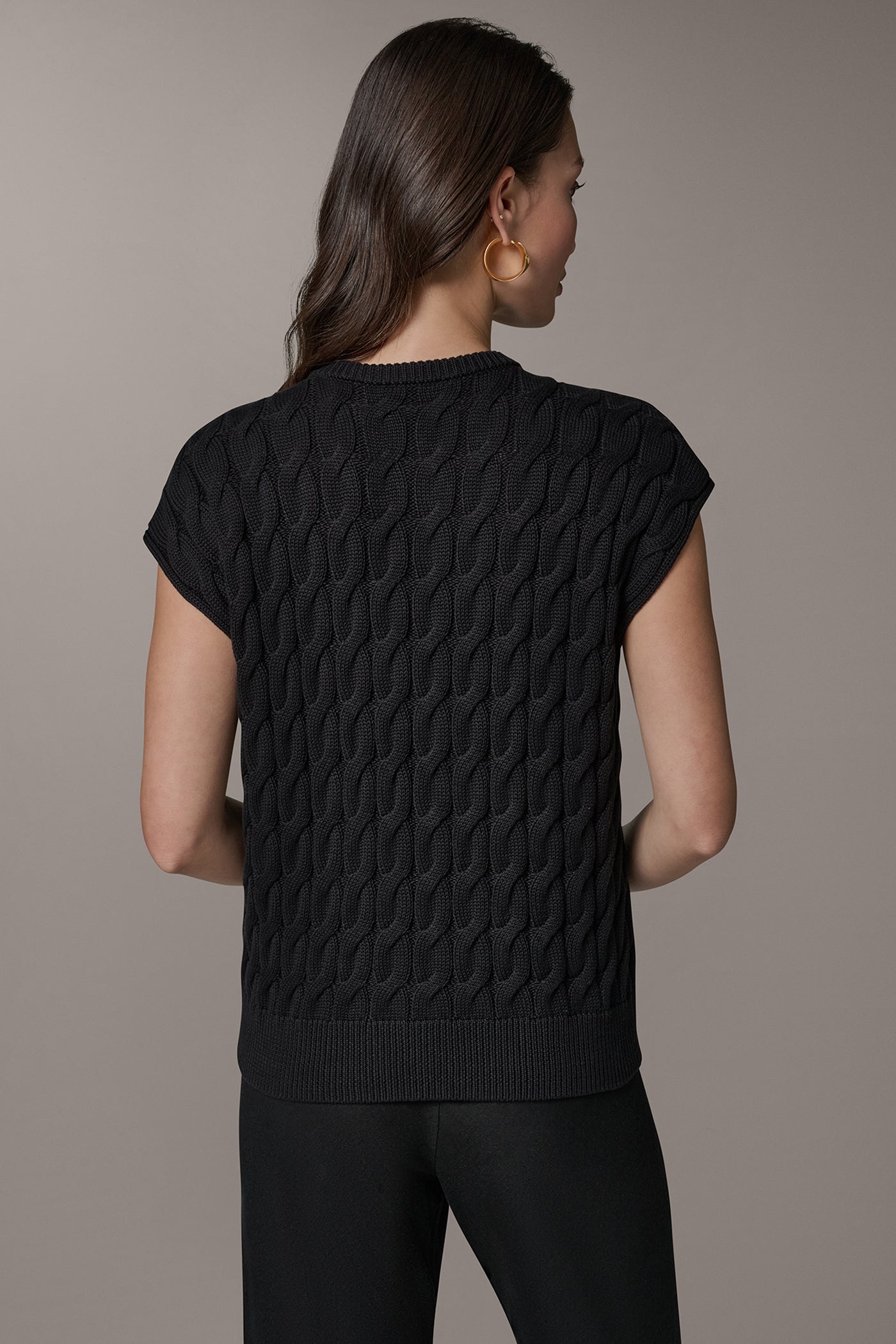 SLEEVELESS CABLE KNIT VEST VIEW 3 | Tops