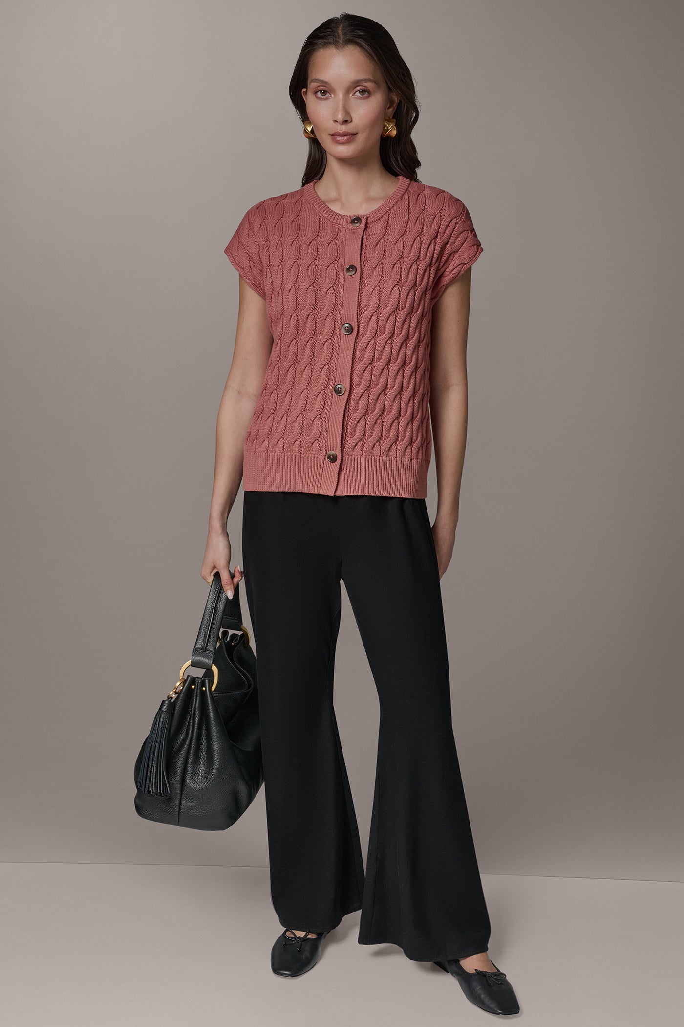 SLEEVELESS CABLE KNIT VEST VIEW 8 | Tops