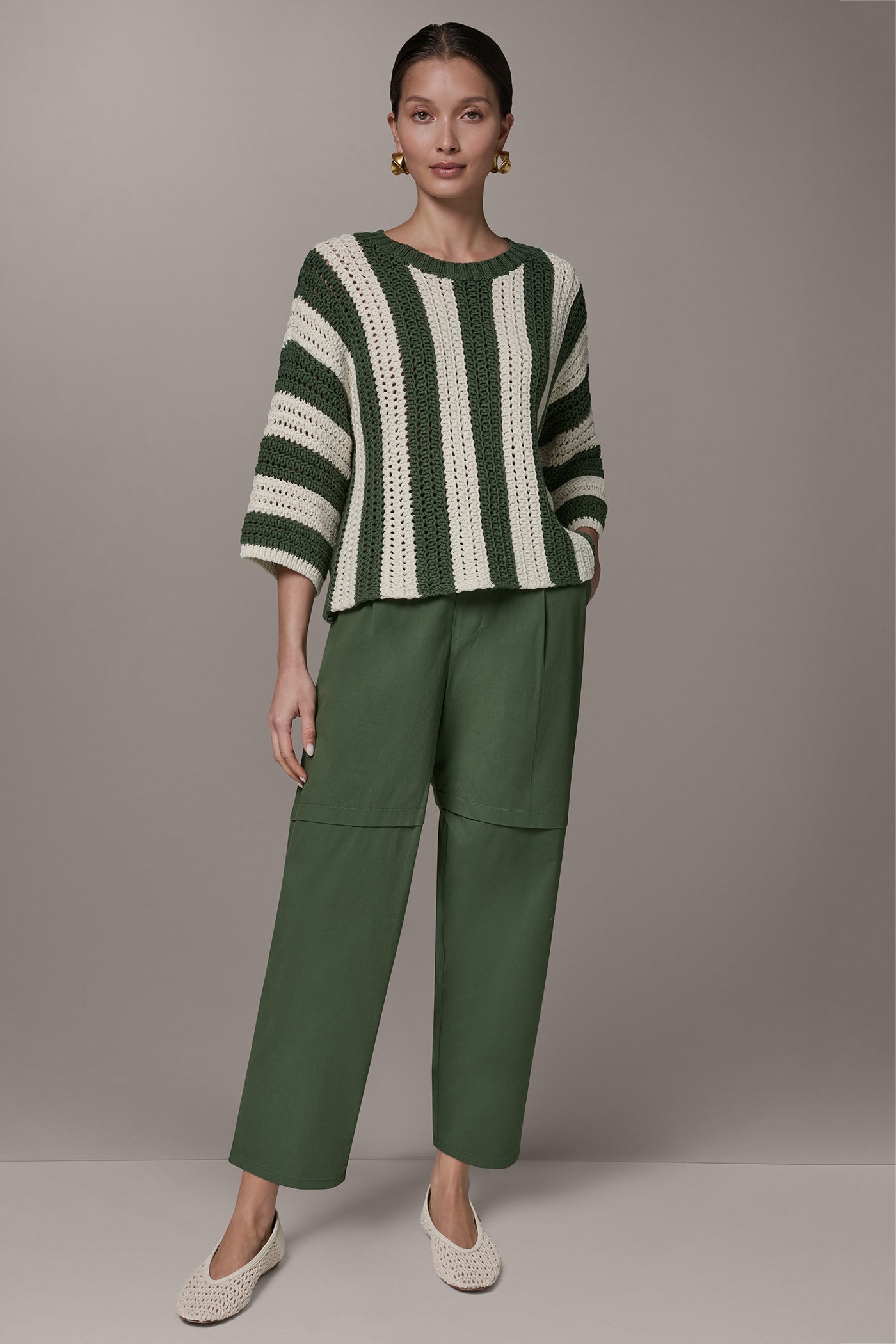 ELBOW SLEEVE POINTELLE STRIPE SWEATER VIEW 6 | New Arrivals