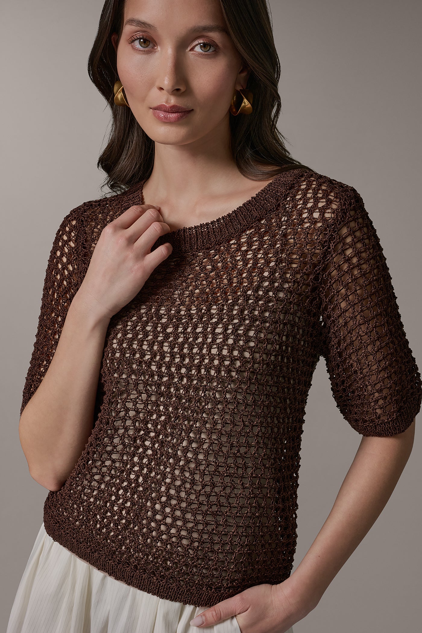 SHORT SLEEVE OPEN STITCH SWEATER VIEW 4 | Sweaters
