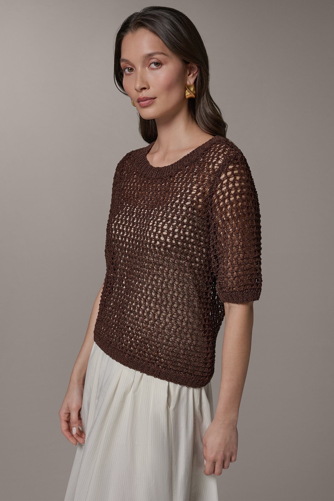SHORT SLEEVE OPEN STITCH SWEATER VIEW 3 | Sweaters