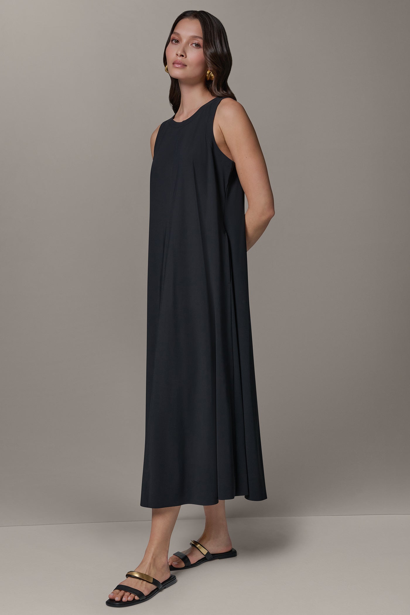 Donna Karan Women's Midi Trapeze Dress in Black, Size Large