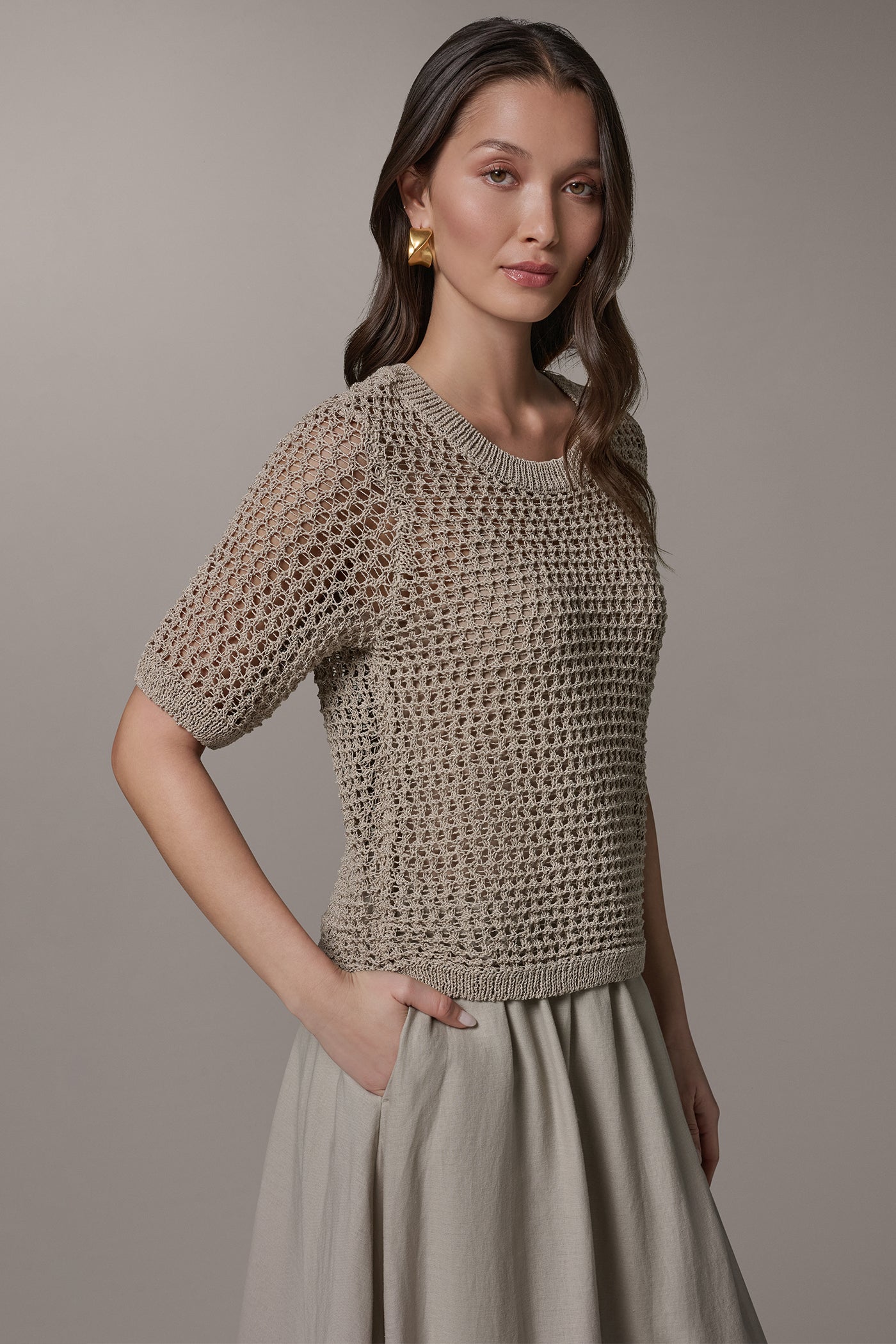 CREW NECK SHORT SLEEVE SWEATER VIEW 3 | New clothing