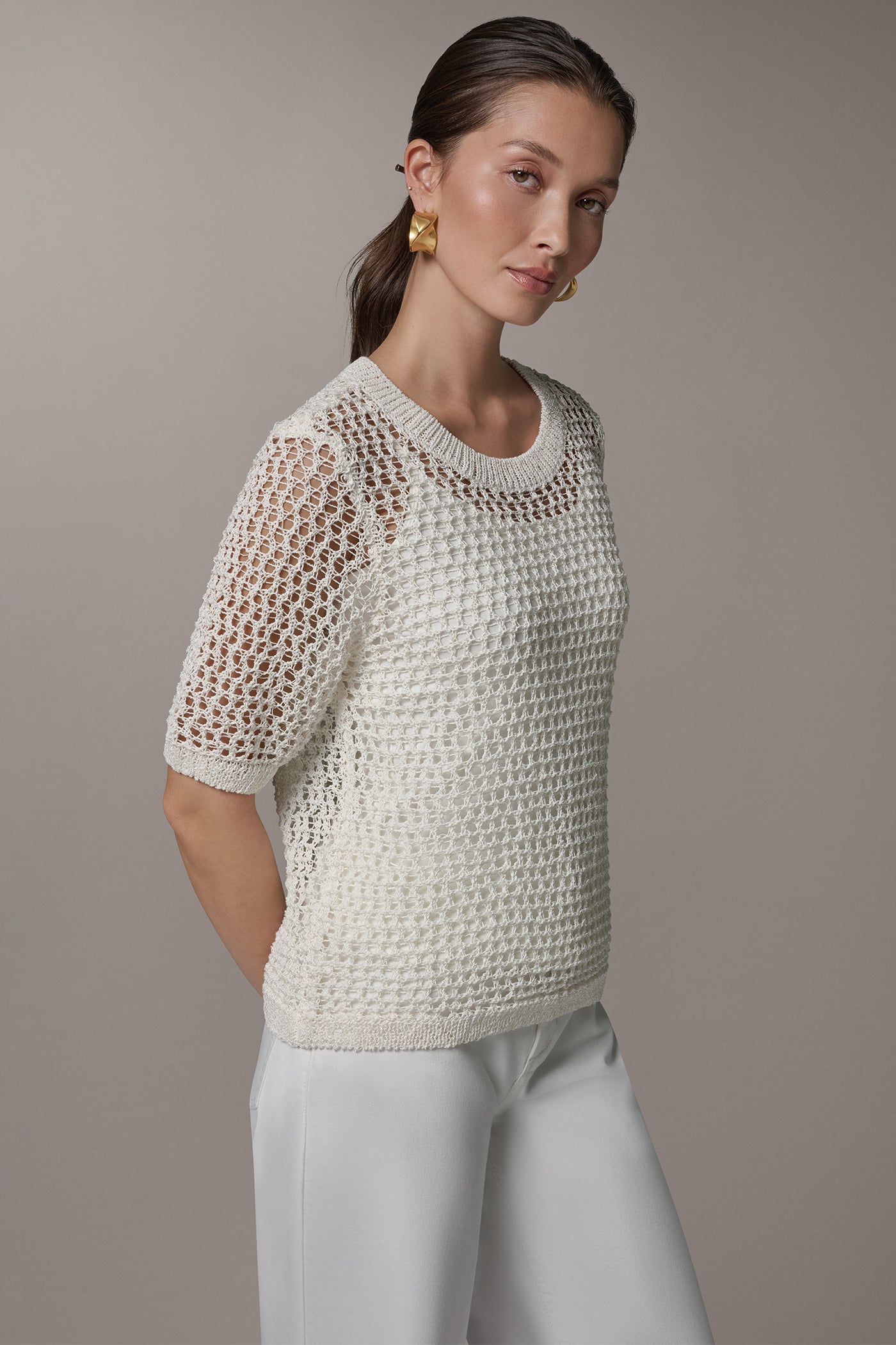 CREW NECK SHORT SLEEVE SWEATER VIEW 3 | Donna Karan Weekend