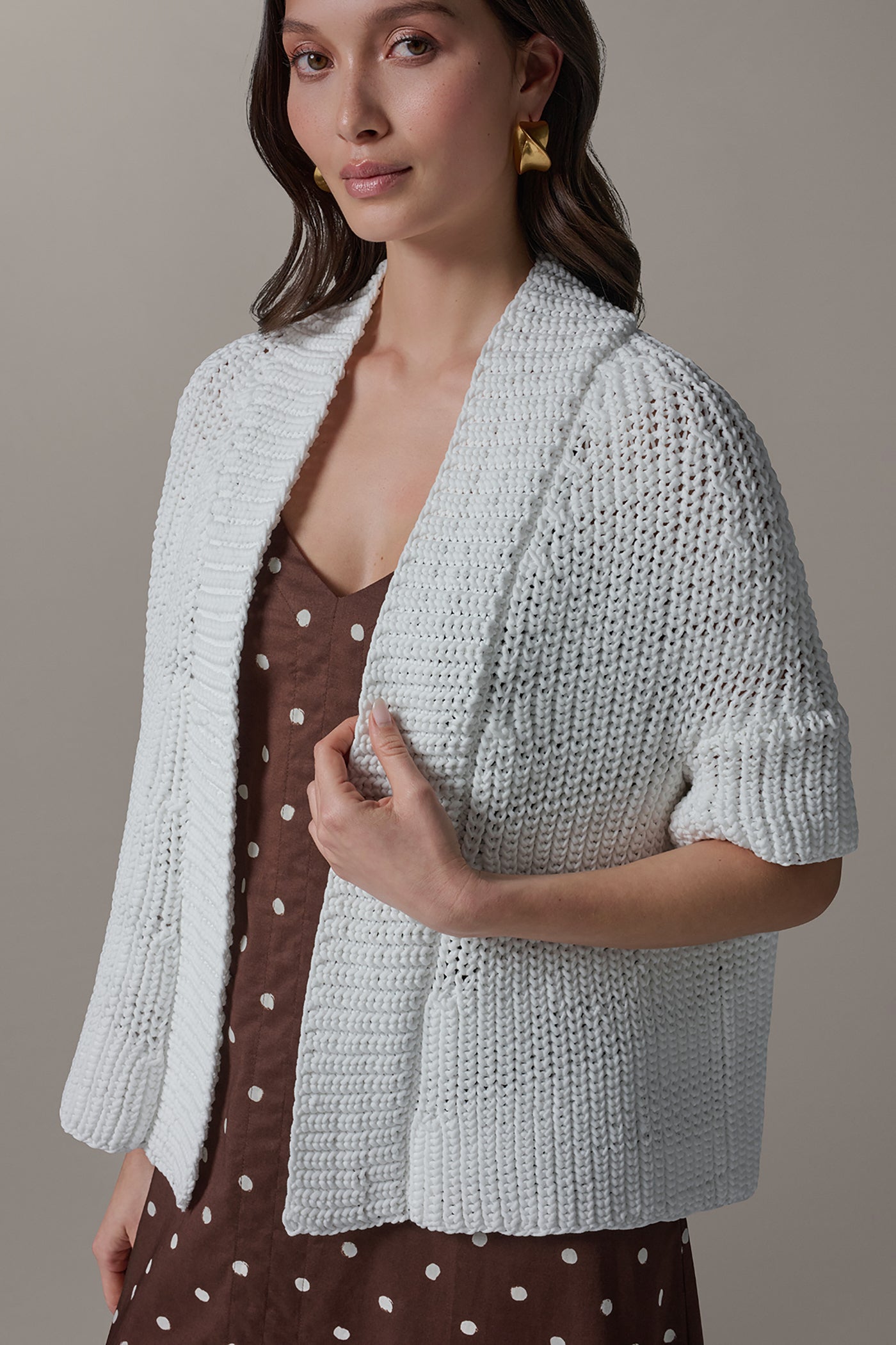 DROP SHOULDER SHORT SLEEVE CARDIGAN VIEW 4 | Donna Karan Weekend