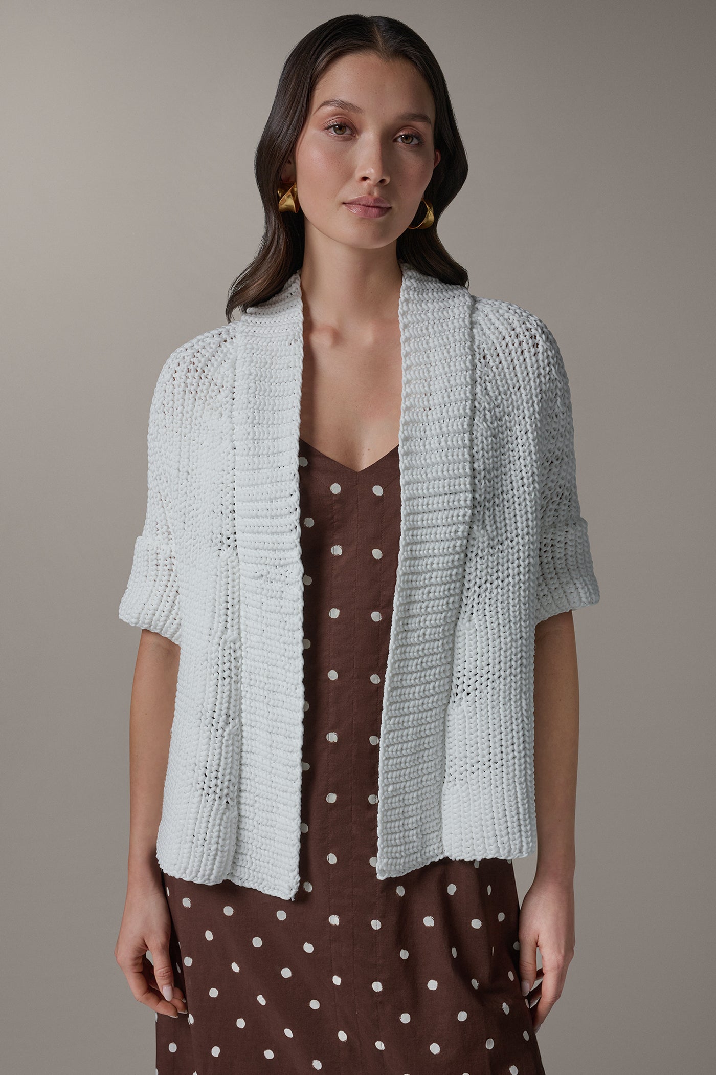 DROP SHOULDER SHORT SLEEVE CARDIGAN | View 1 | New clothing