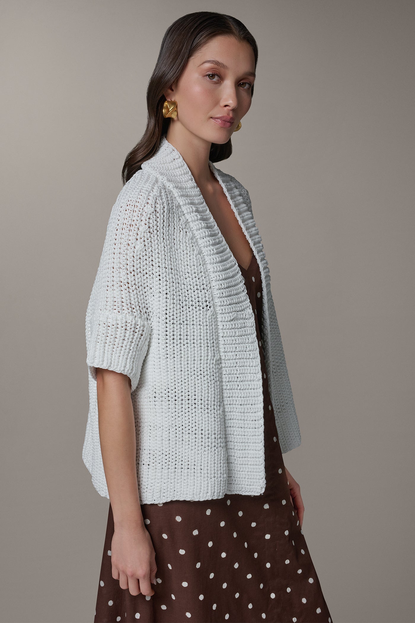 DROP SHOULDER SHORT SLEEVE CARDIGAN VIEW 3 | Donna Karan Weekend