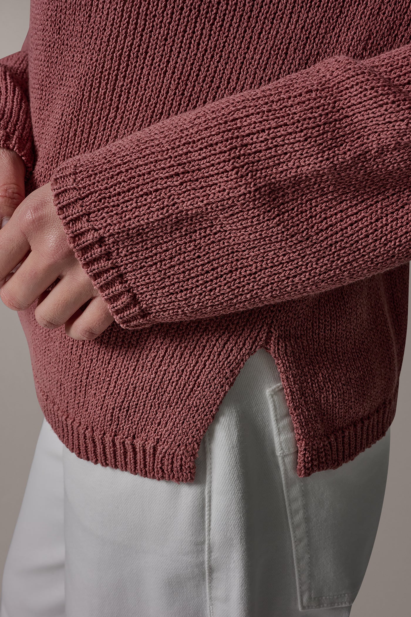 LONG SLEEVE ROLLED V-NECK SWEATER VIEW 6 | Donna Karan Weekend Tops