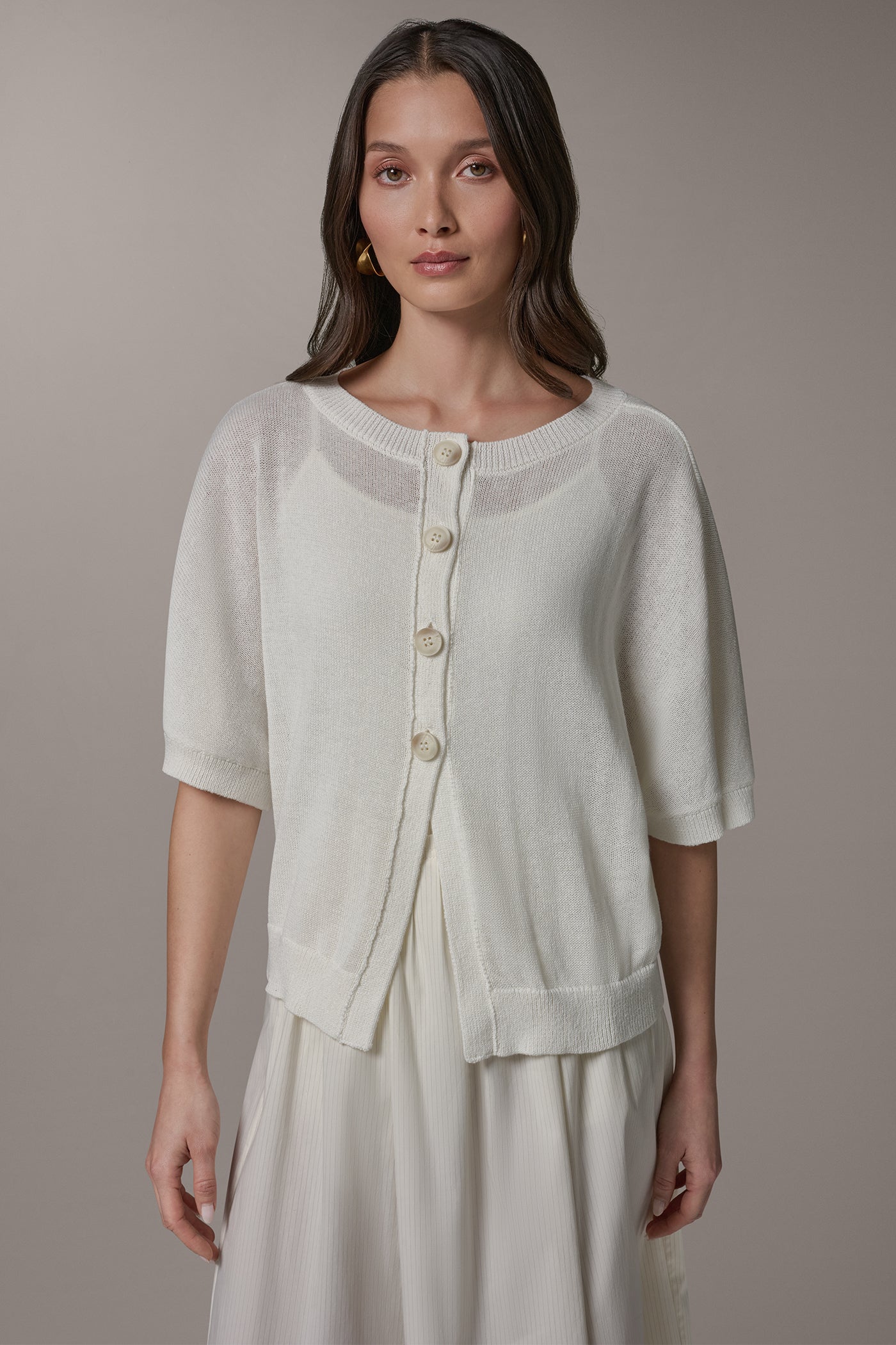 CREW NECK SHORT SLEEVE CARDIGAN | View 1 | Clothing