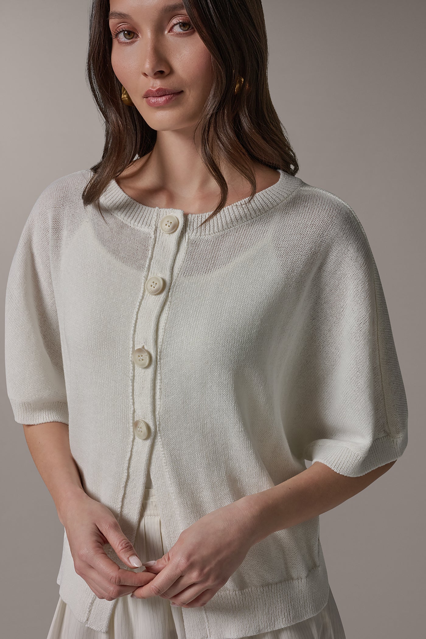 CREW NECK SHORT SLEEVE CARDIGAN VIEW 4 | Clothing