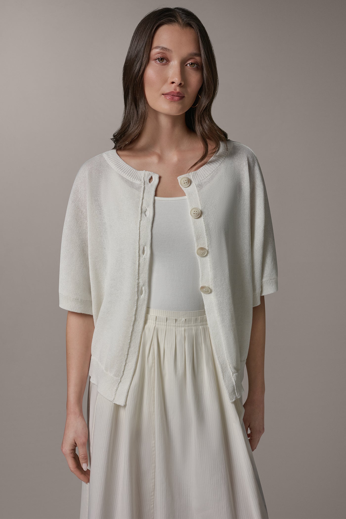 short white cardigan for dress Maje Short-sleeved Ribbed Cropped Women Cardigan