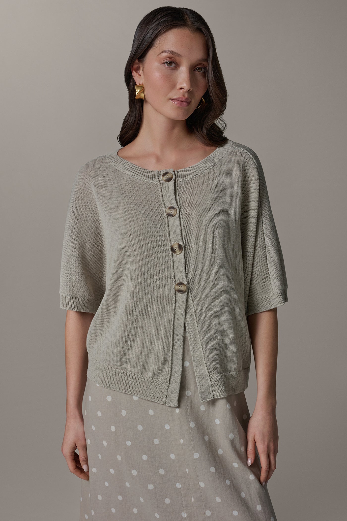 CREW NECK SHORT SLEEVE CARDIGAN | View 1 | Clothing