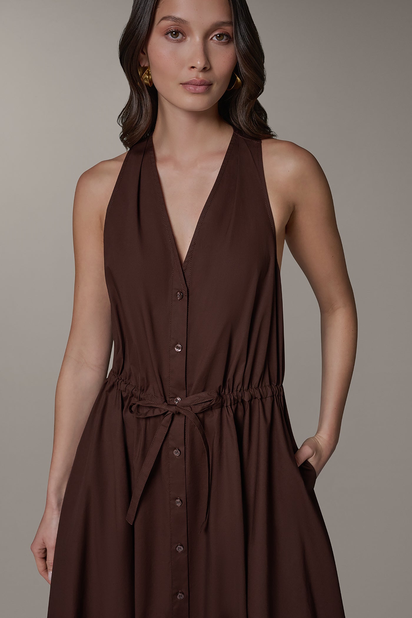 HALTER BUTTON FRONT DRESS VIEW 4 | NEW DONNA KARAN WEEKEND