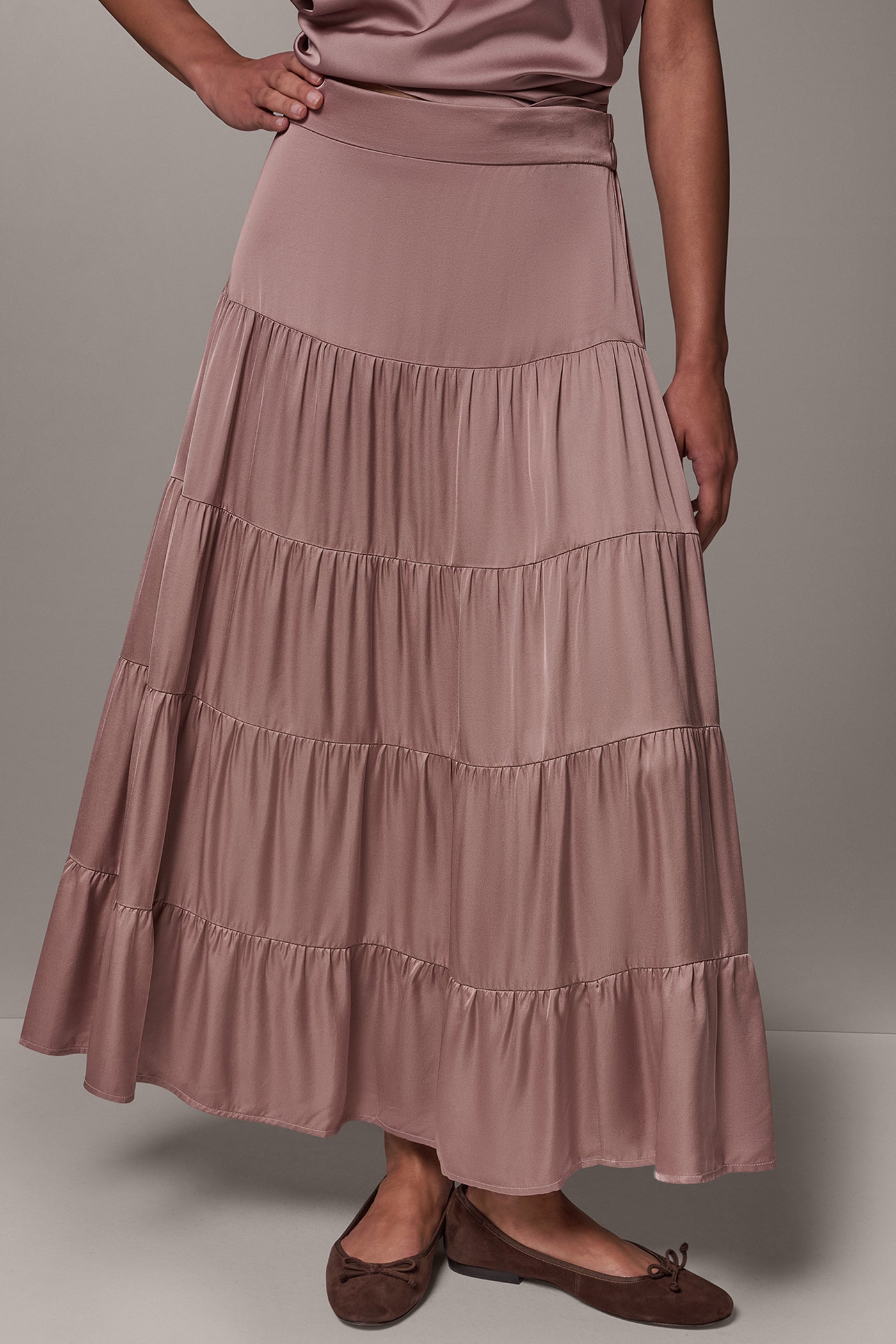 SATIN FLAT FRONT PRARIE SKIRT VIEW 1