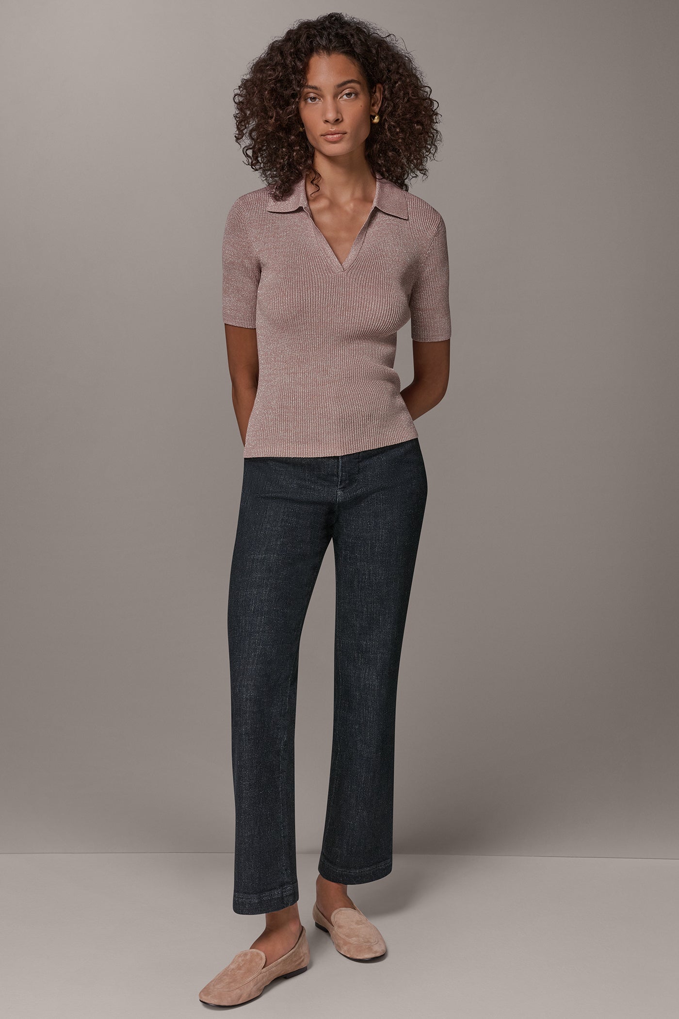 METALLIC RIB POLO SWEATER VIEW 5