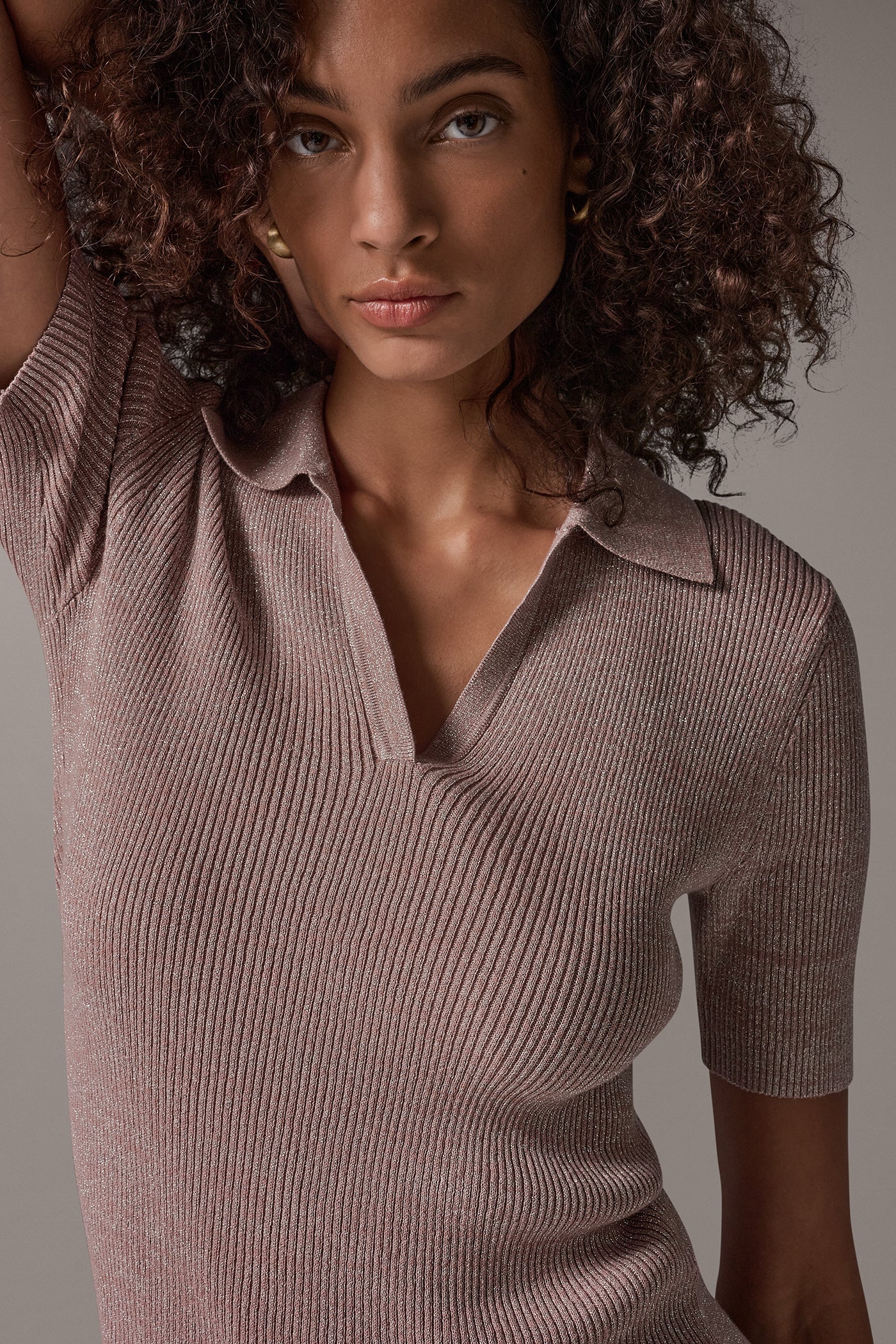 METALLIC RIB POLO SWEATER VIEW 4