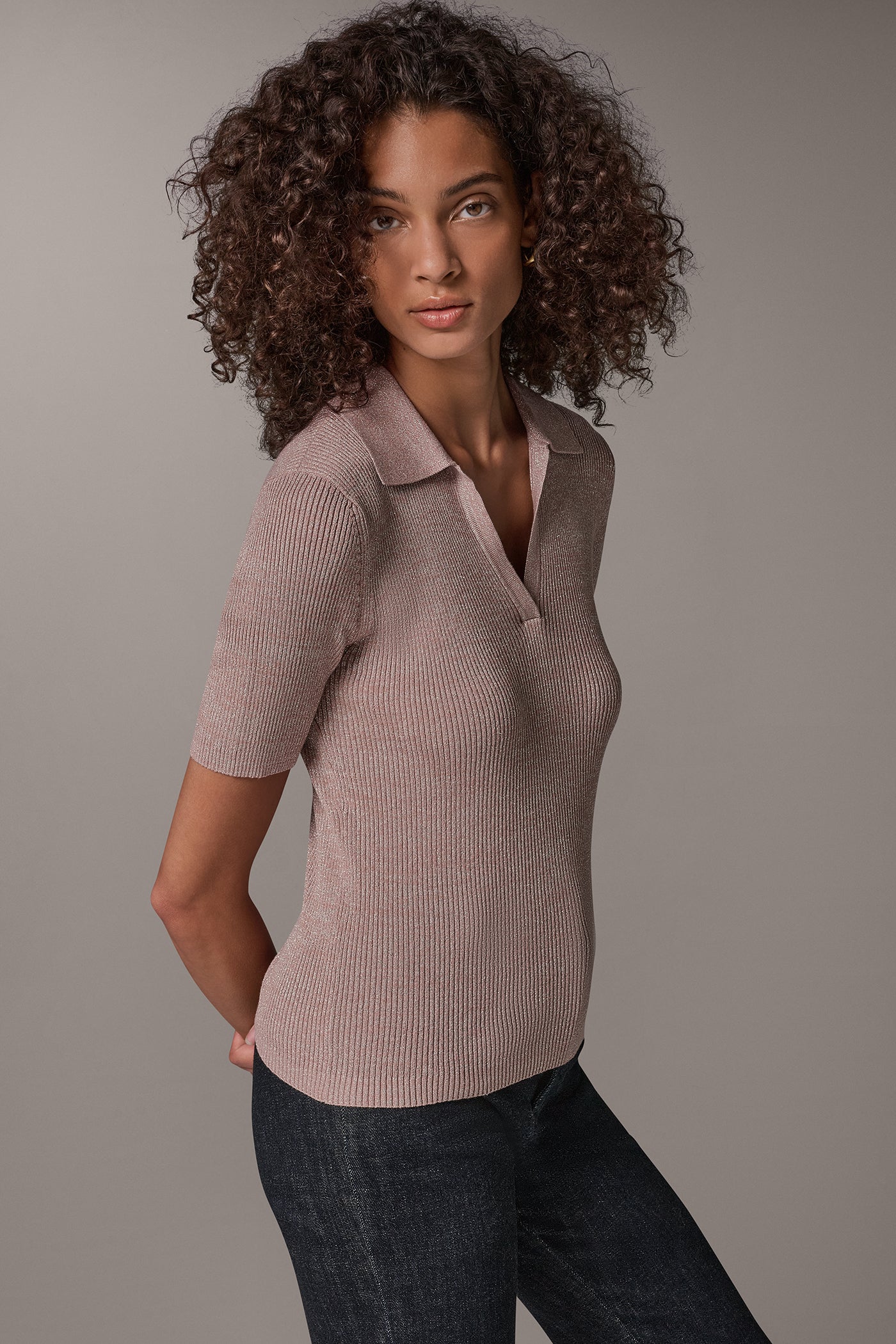 METALLIC RIB POLO SWEATER VIEW 2