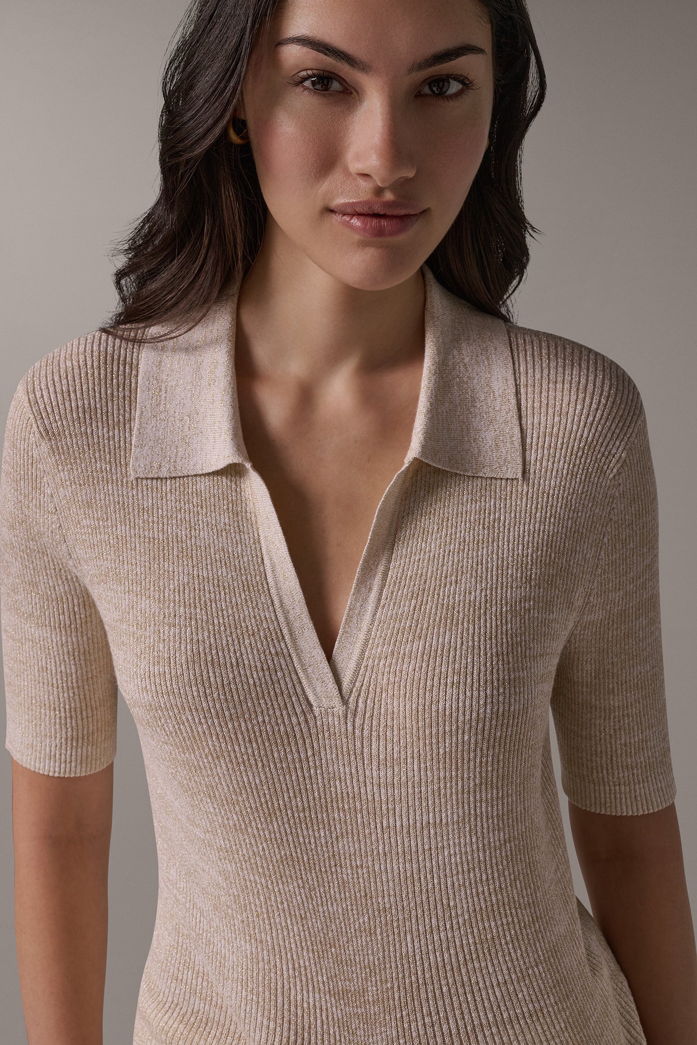 ELBOW SLEEVE RIB POLO SWEATER VIEW 7