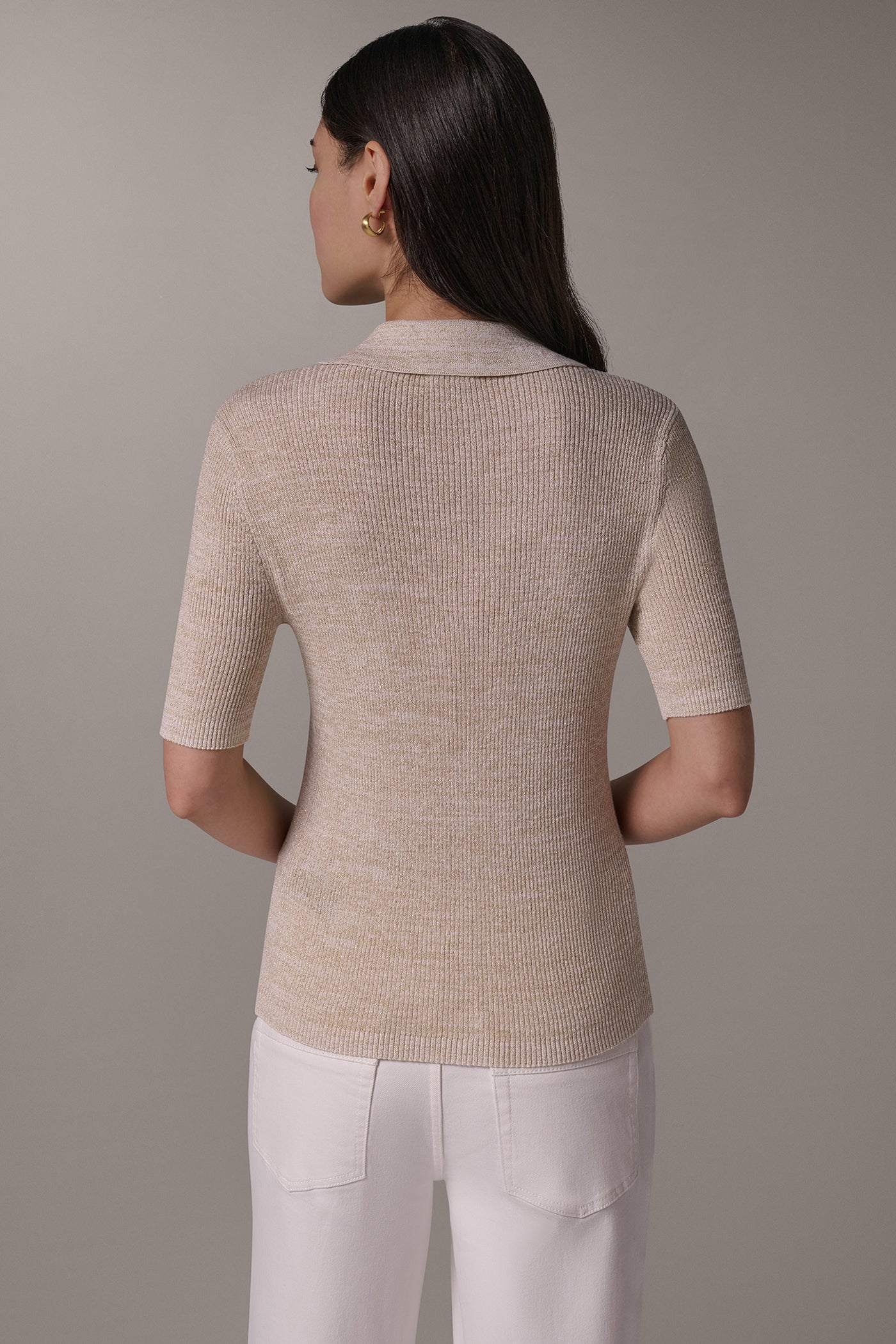 ELBOW SLEEVE RIB POLO SWEATER VIEW 3