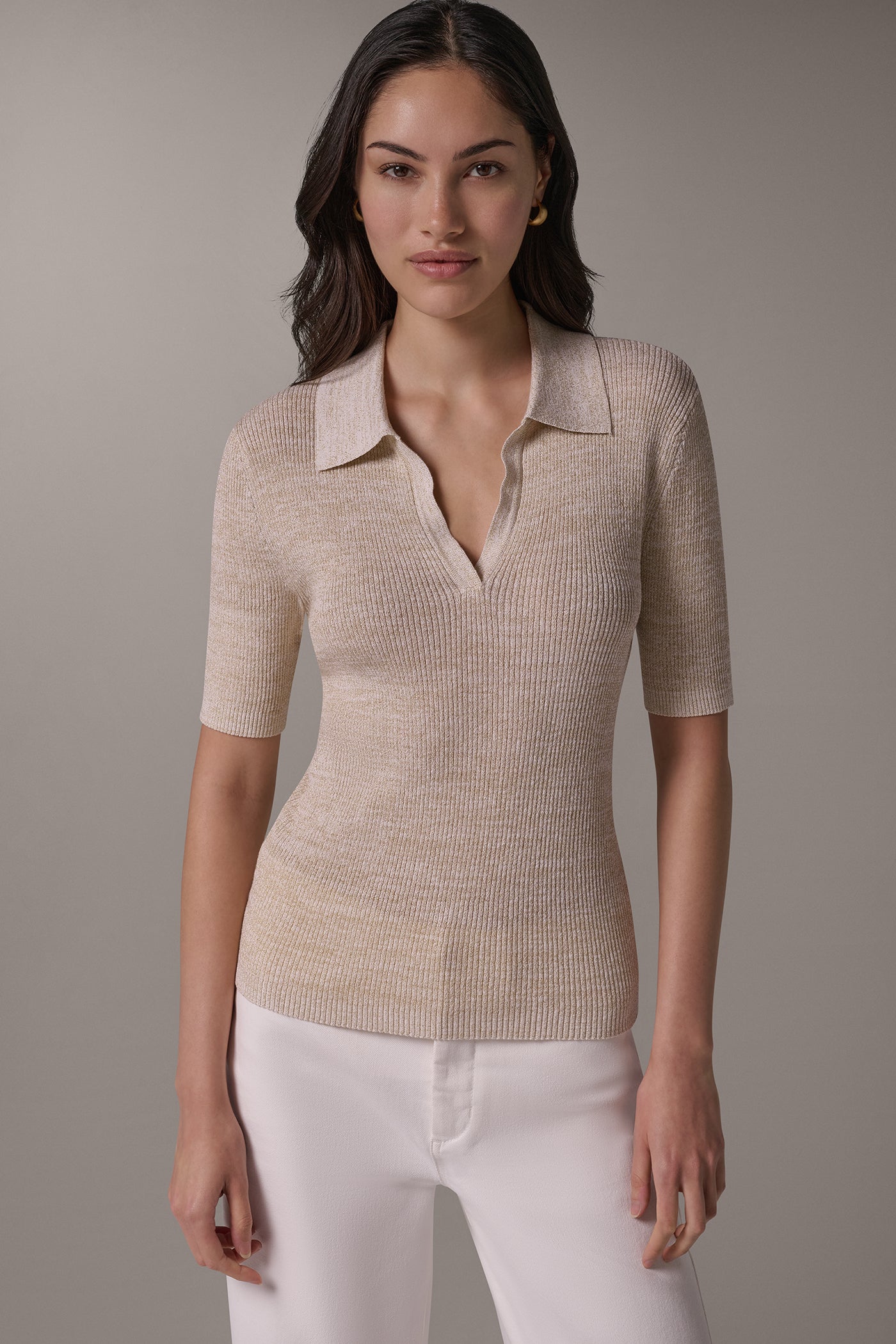 ELBOW SLEEVE RIB POLO SWEATER