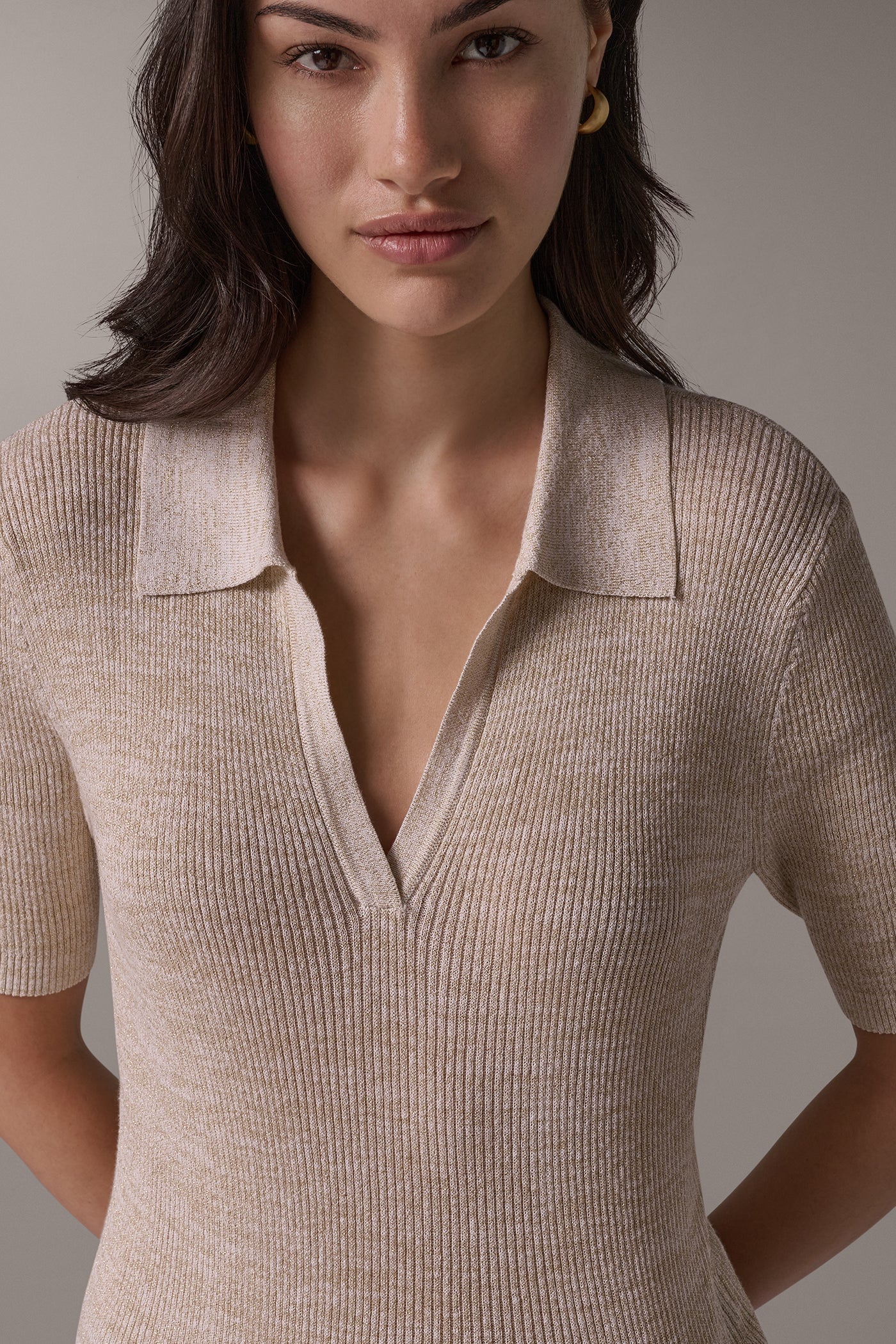 ELBOW SLEEVE RIB POLO SWEATER VIEW 4