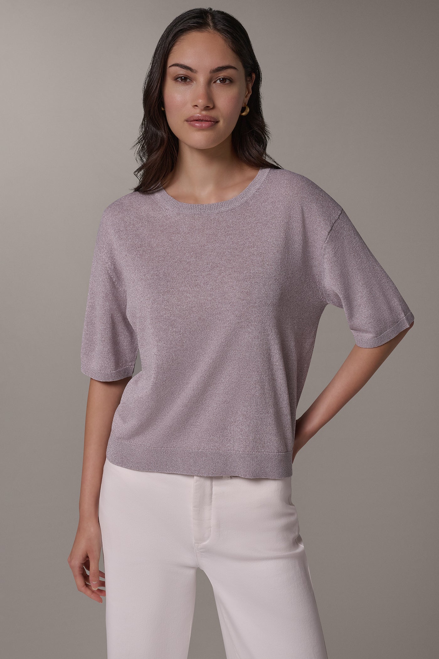 METALLIC ELBOW SLEEVE SWEATER VIEW 1