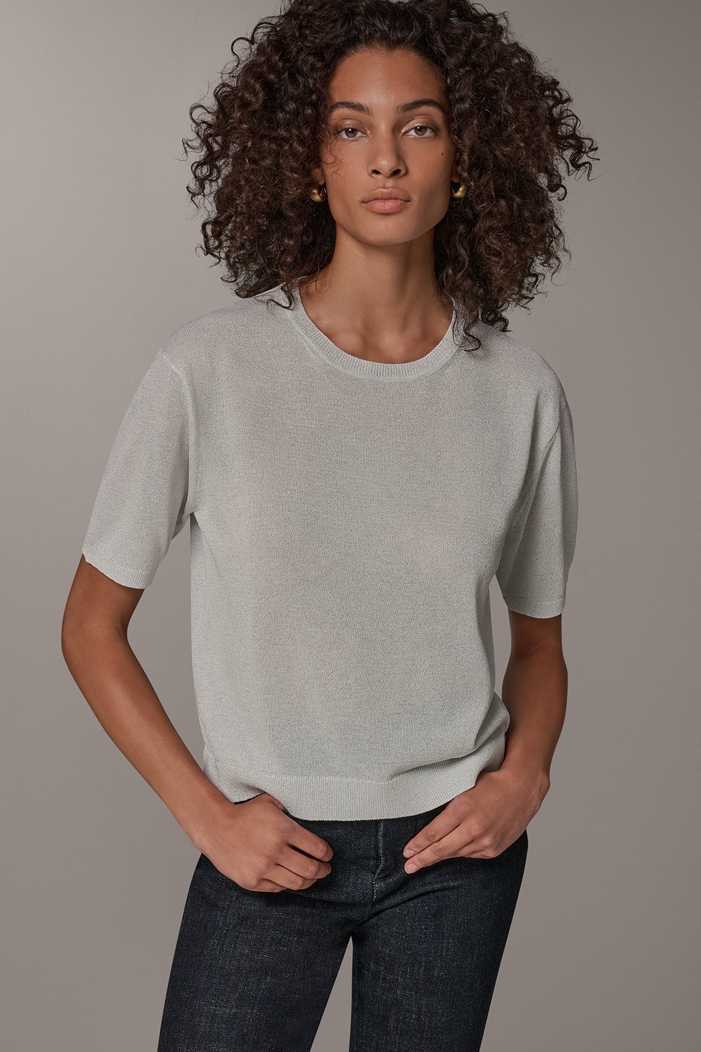 METALLIC ELBOW SLEEVE SWEATER VIEW 1