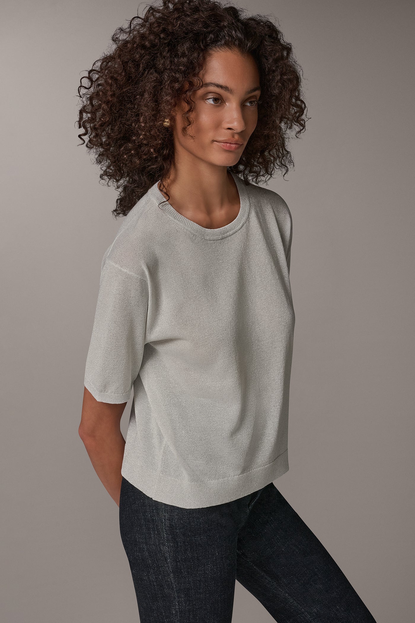 METALLIC ELBOW SLEEVE SWEATER VIEW 2