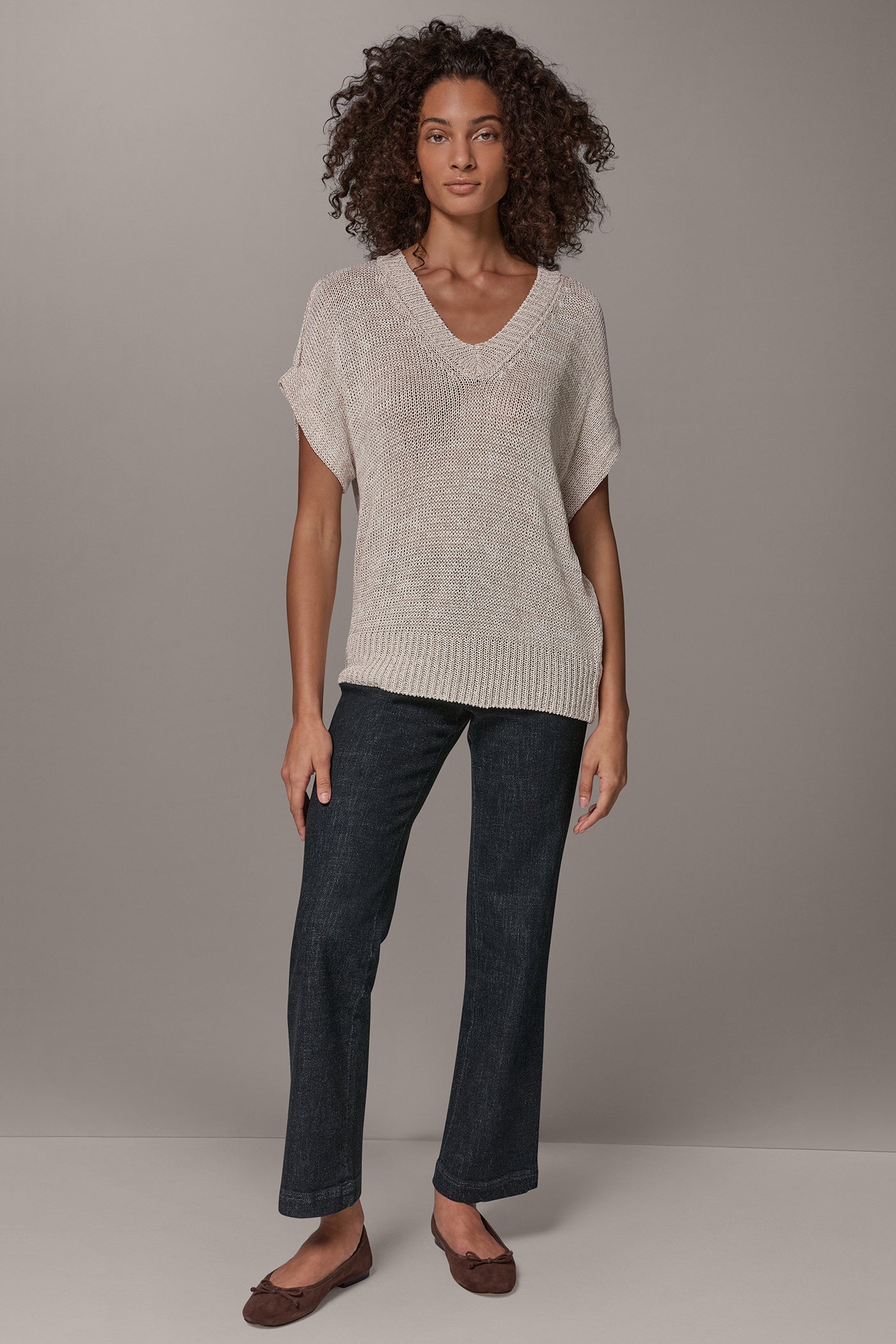 CAP SLEEVE METALLIC V-NECK SWEATER VIEW 8