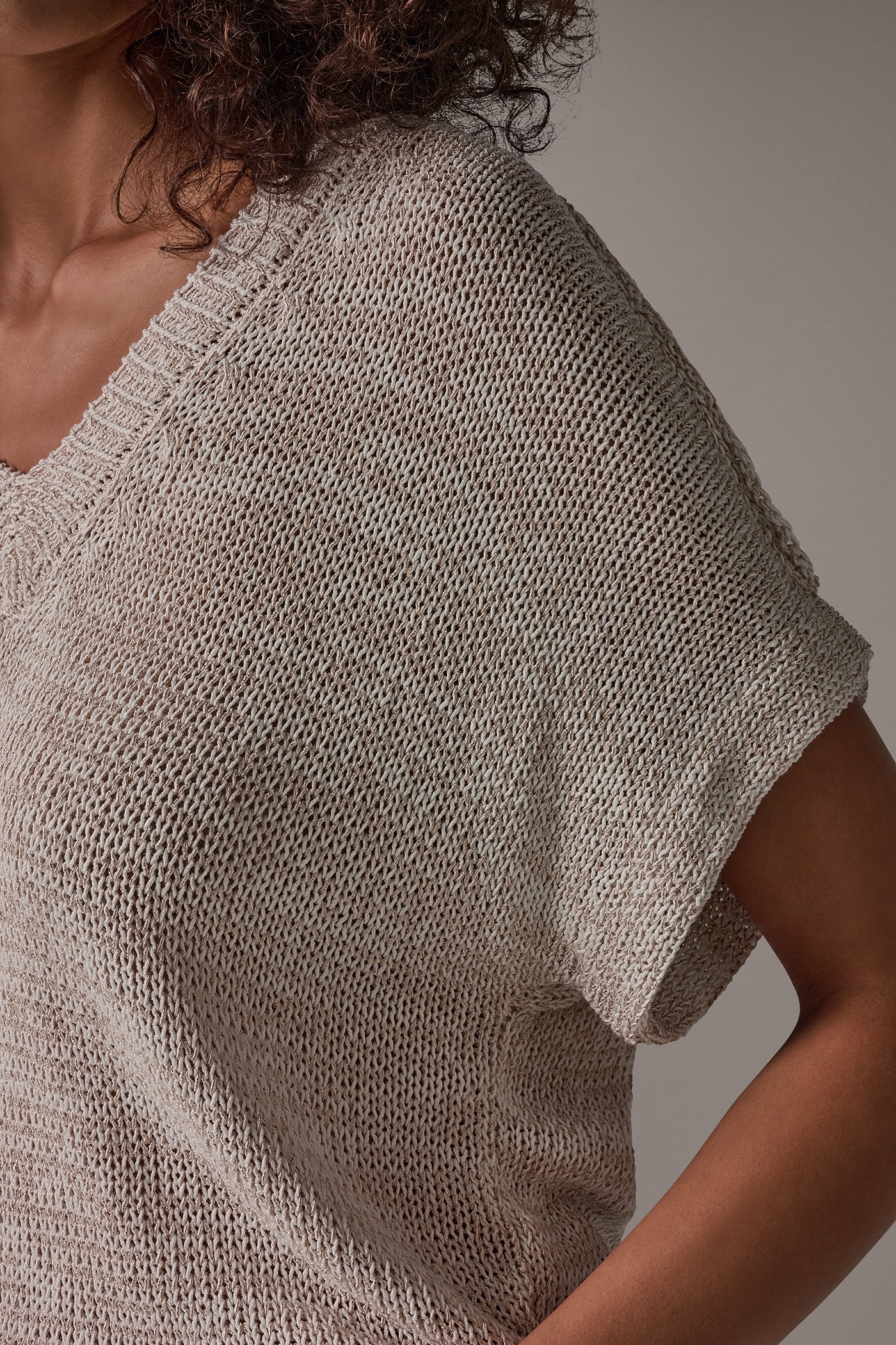 CAP SLEEVE METALLIC V-NECK SWEATER VIEW 6