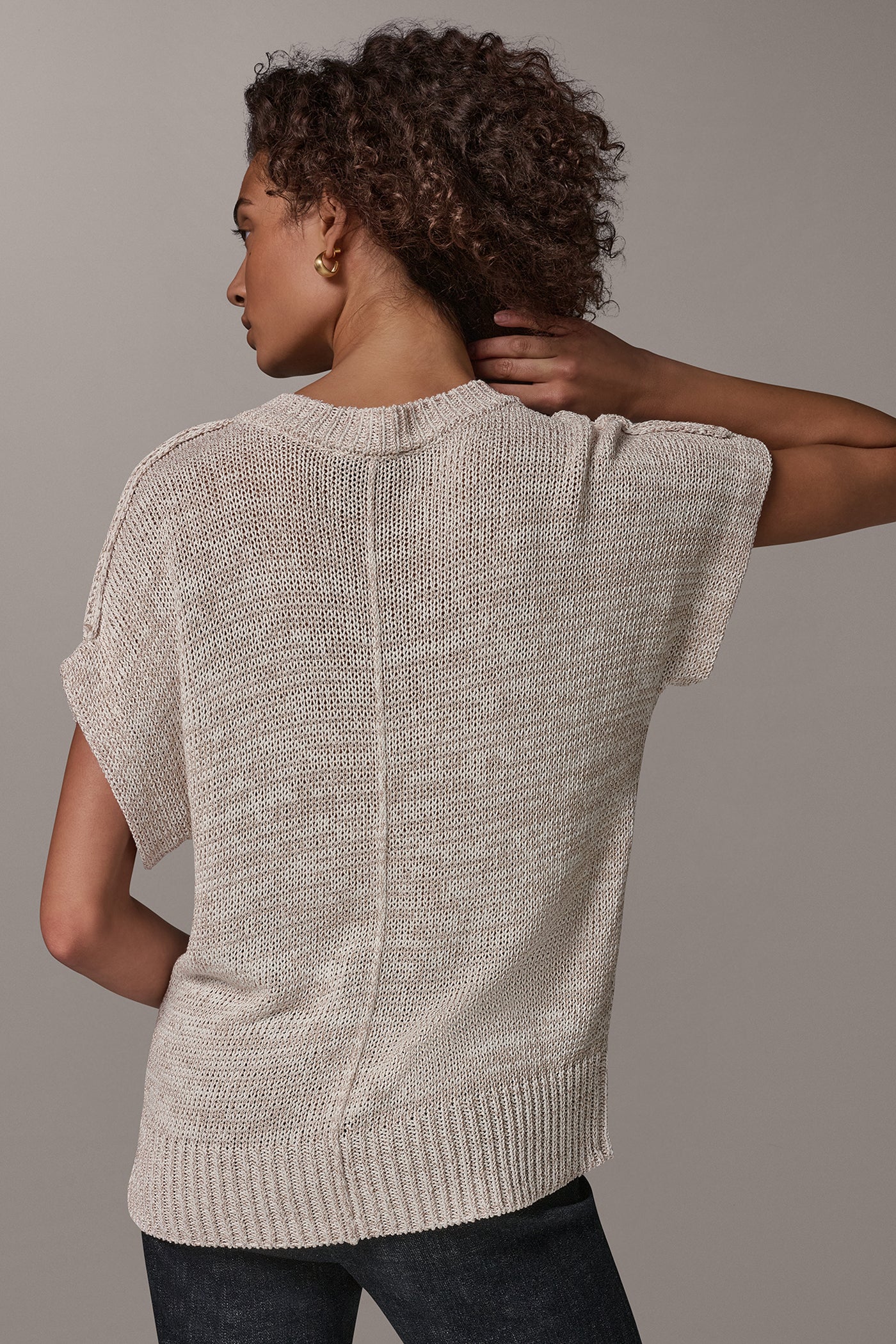 CAP SLEEVE METALLIC V-NECK SWEATER VIEW 4