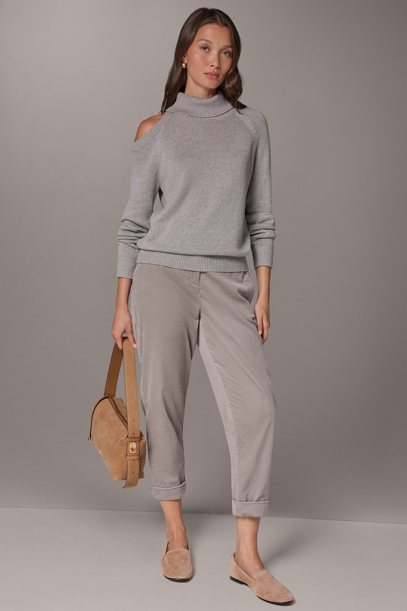 METALLIC CUTOUT SHOULDER TURTLENECK SWEATER VIEW 6 | Clothing