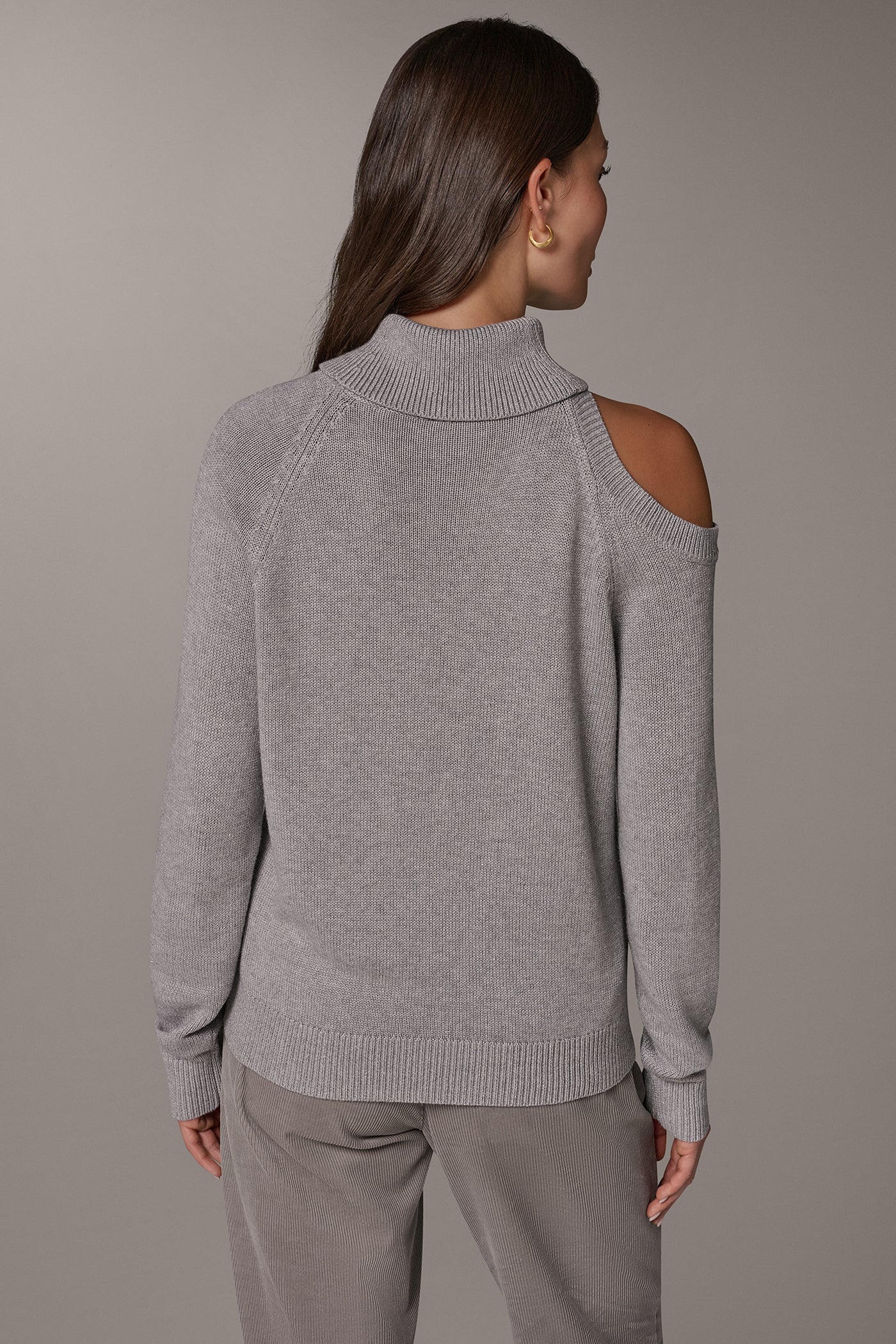 METALLIC CUTOUT SHOULDER TURTLENECK SWEATER VIEW 3 | Clothing