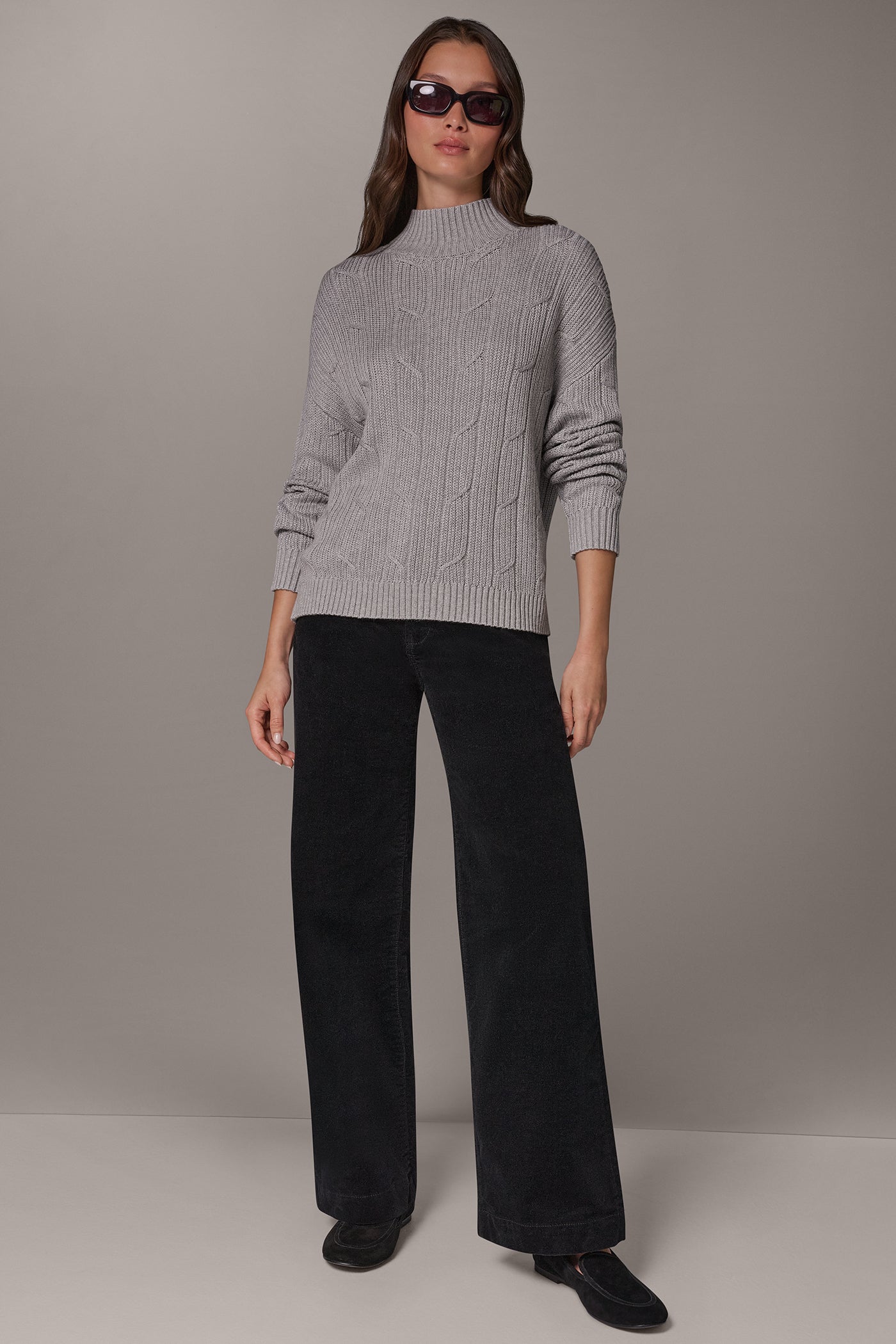 METALLIC MOCK NECK CABLE SWEATER VIEW 9