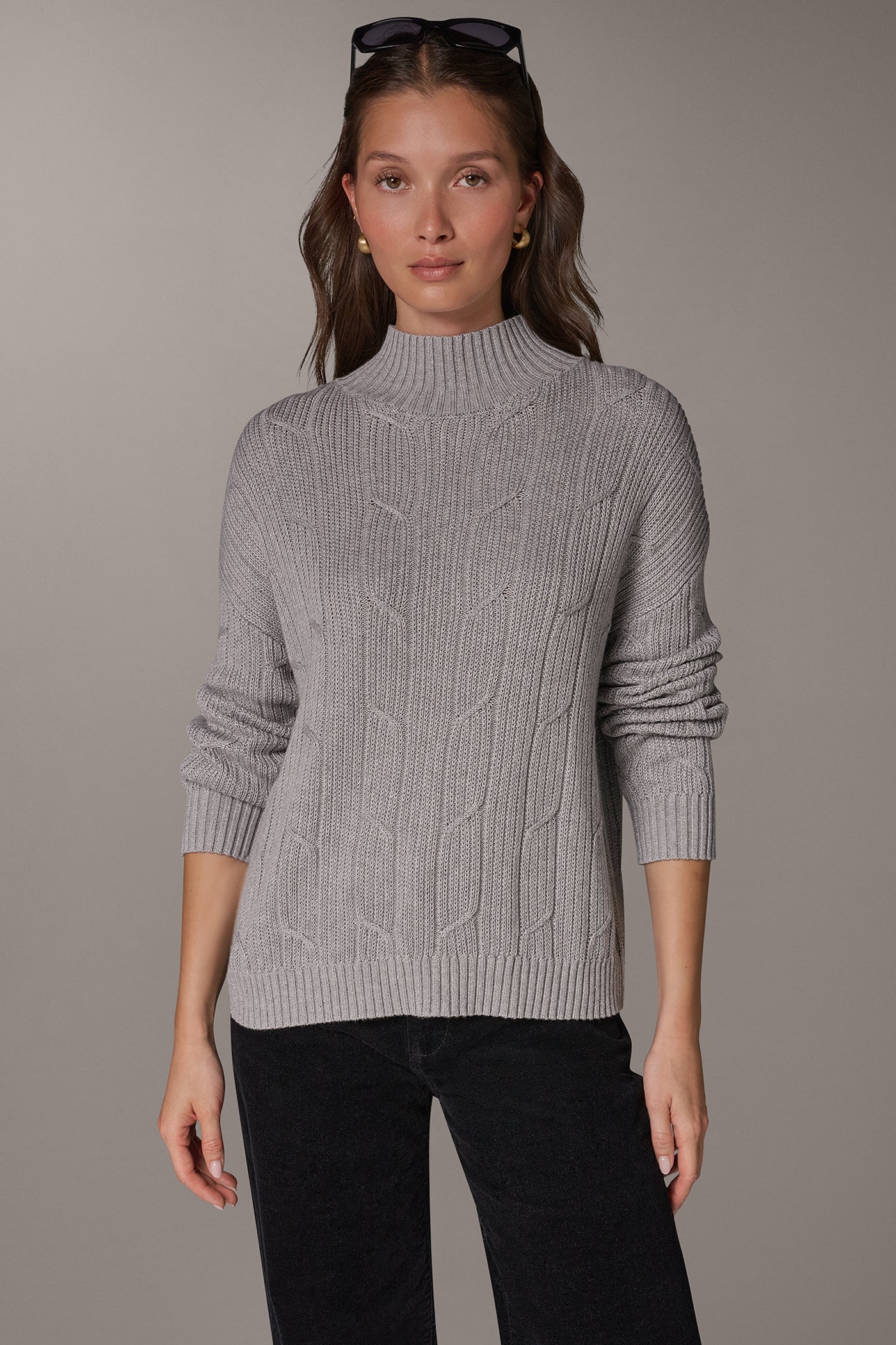 METALLIC MOCK NECK CABLE SWEATER VIEW 5