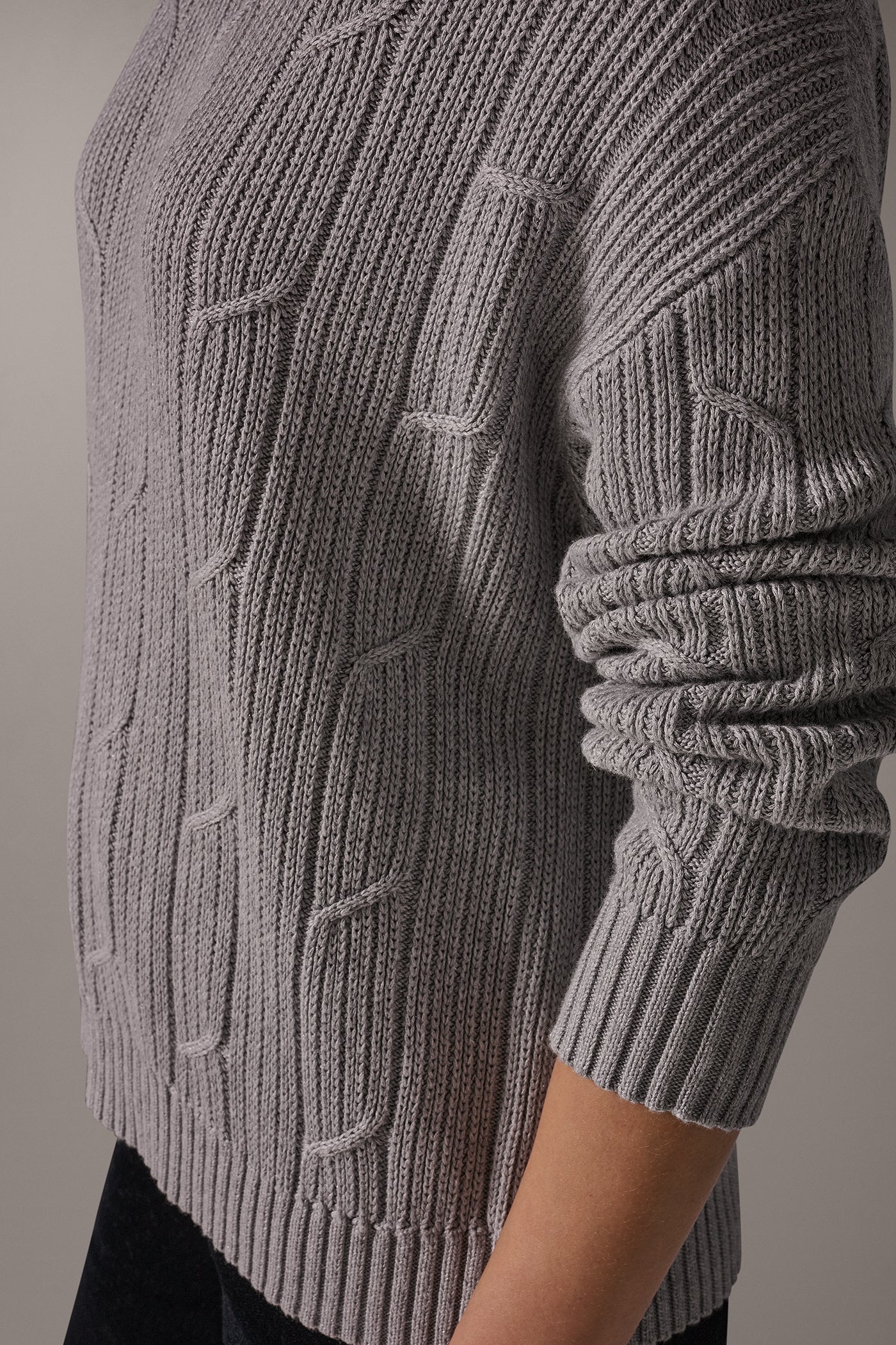 METALLIC MOCK NECK CABLE SWEATER VIEW 7