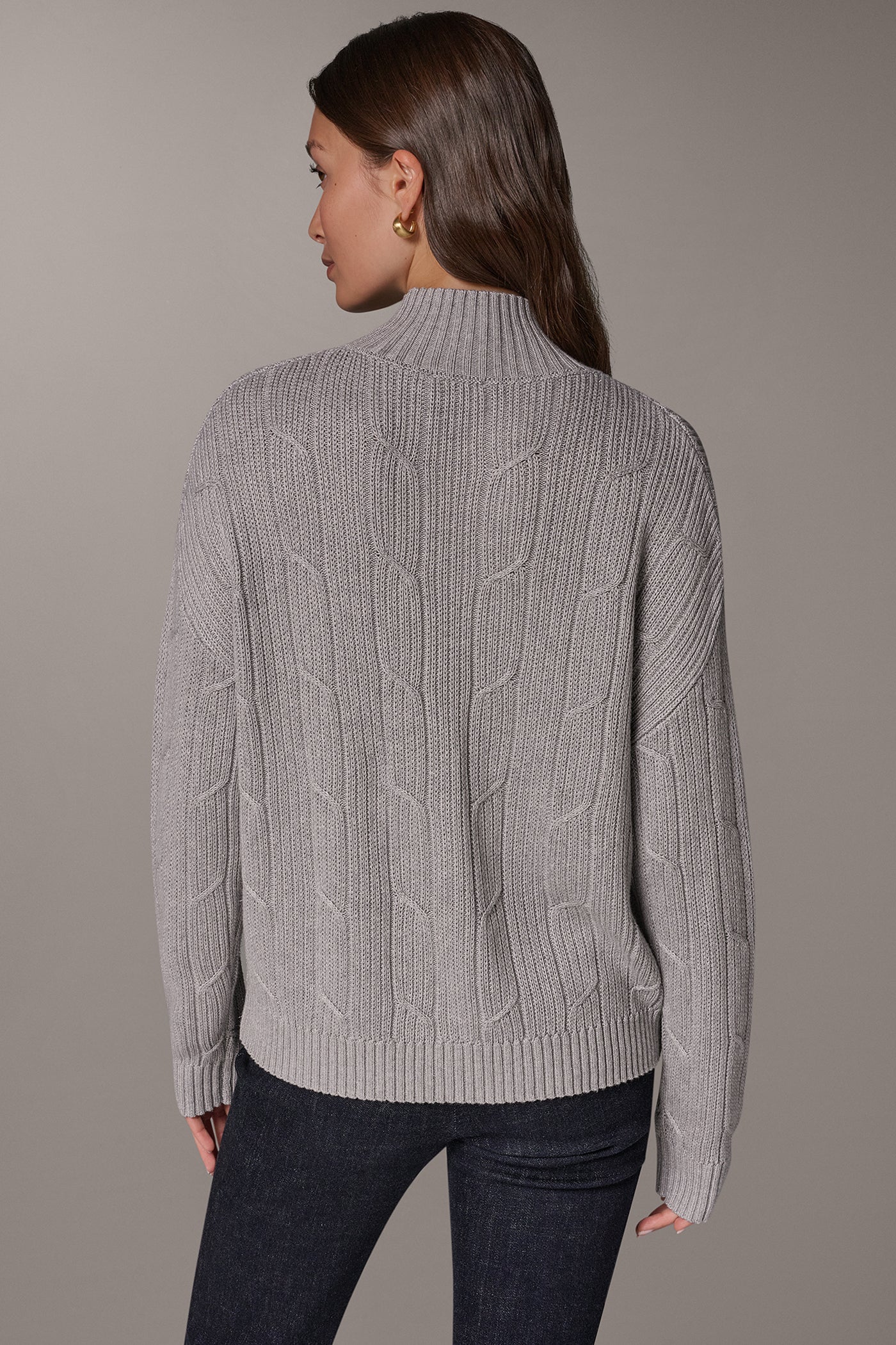 METALLIC MOCK NECK CABLE SWEATER VIEW 4