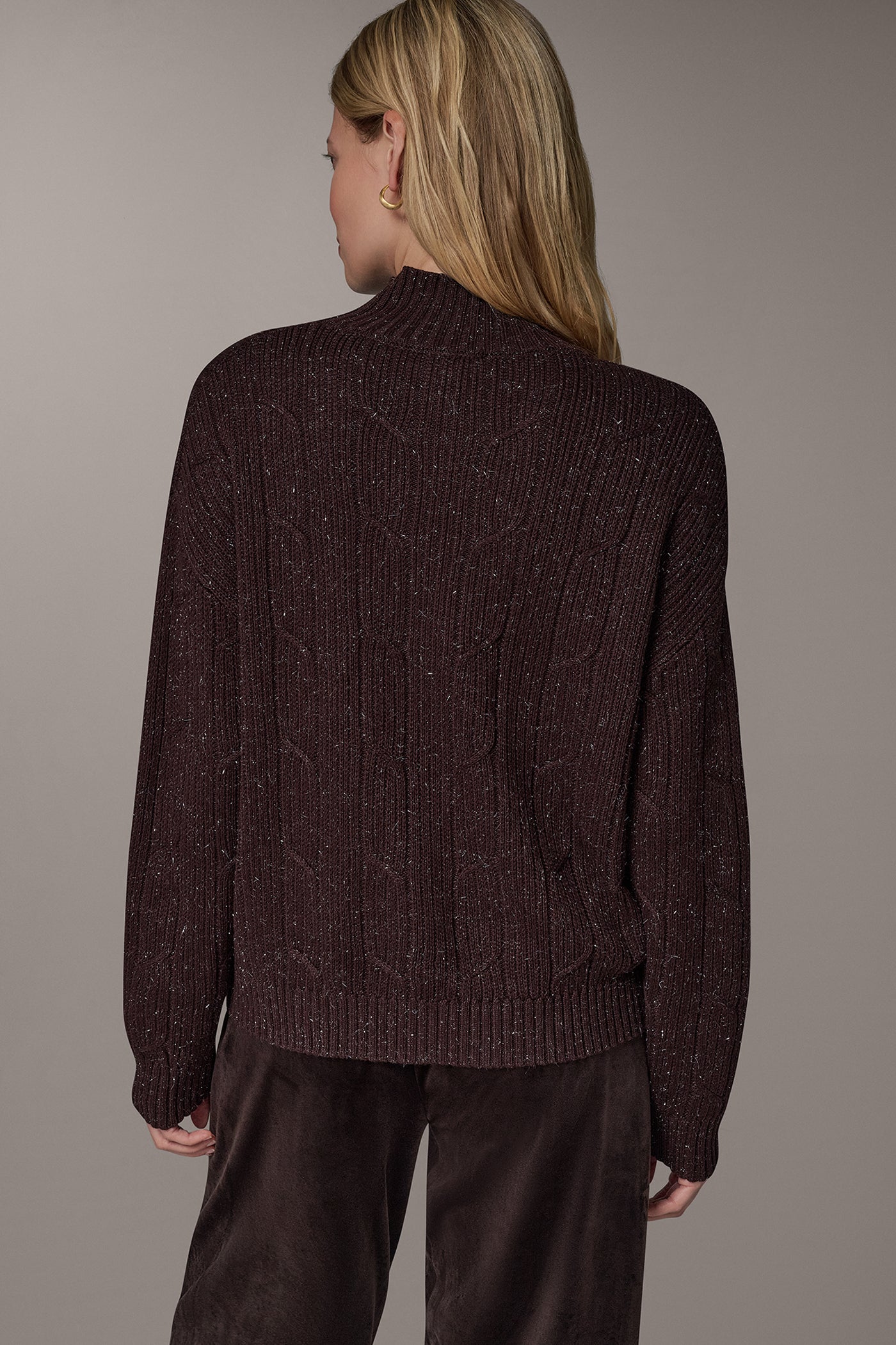 METALLIC MOCK NECK CABLE SWEATER VIEW 4