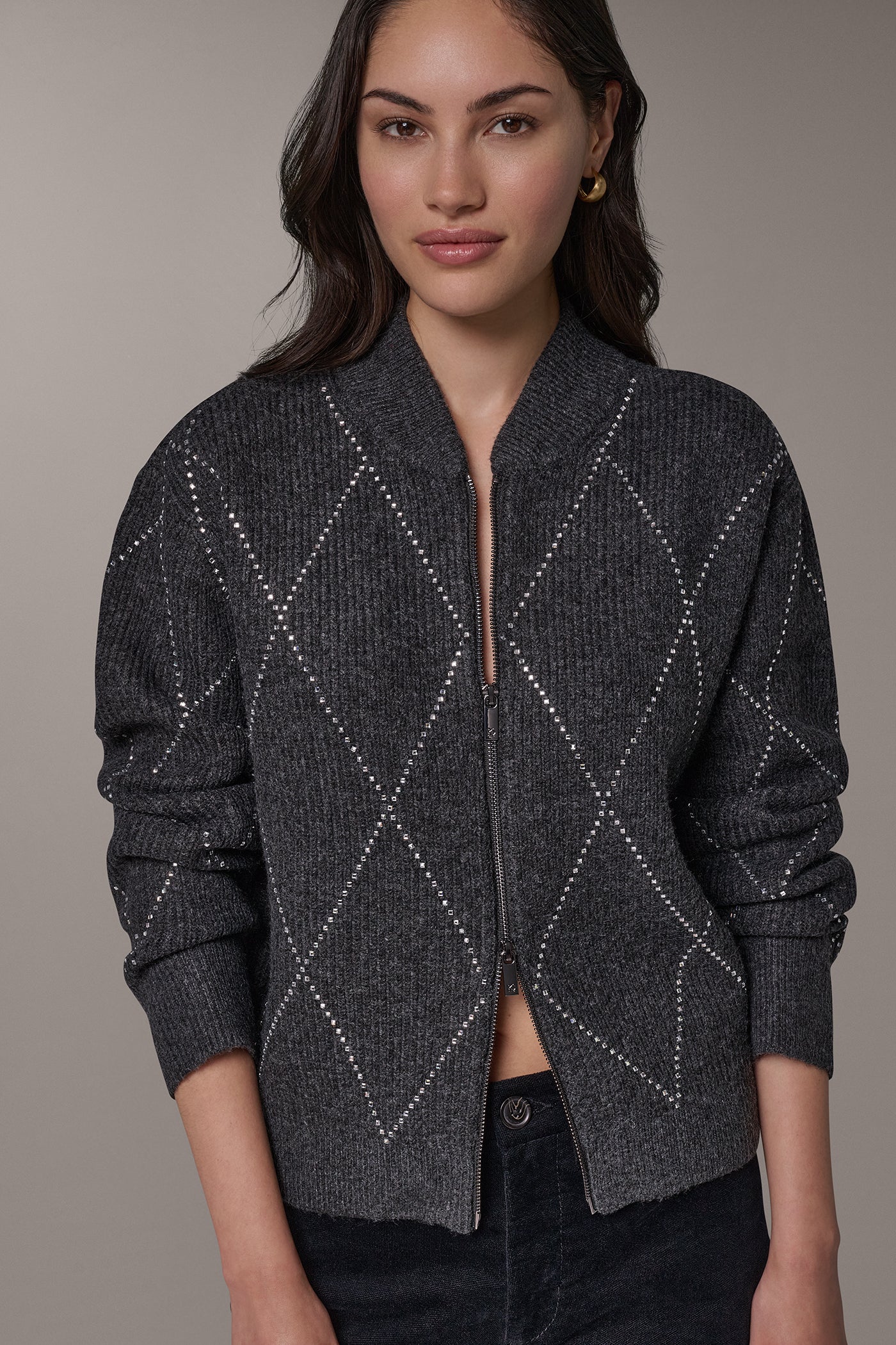 CRYSTAL ZIP BOMBER CARDIGAN VIEW 5