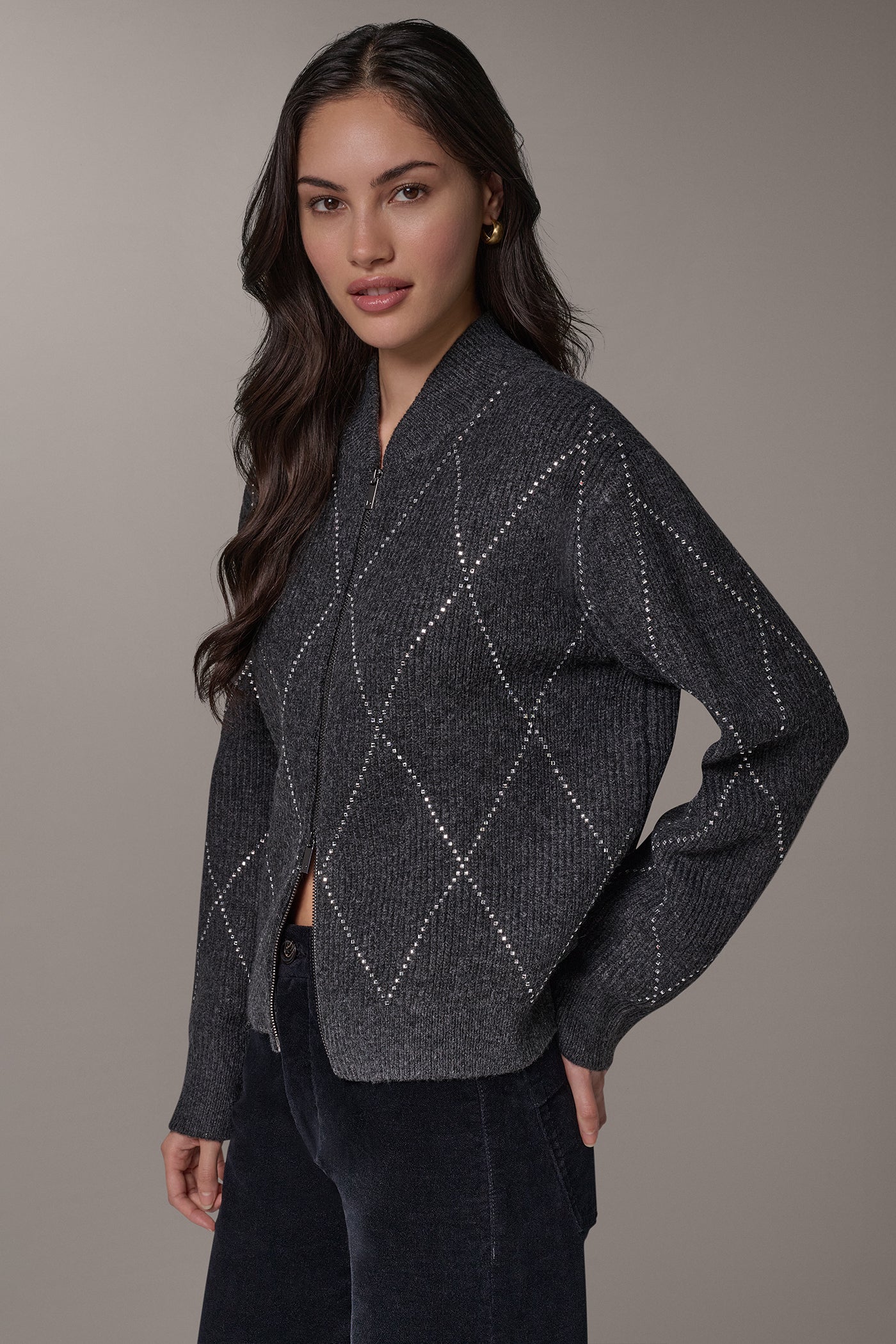 CRYSTAL ZIP BOMBER CARDIGAN VIEW 4