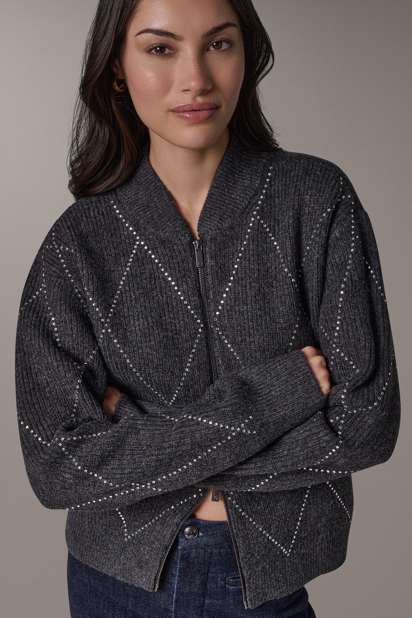CRYSTAL ZIP BOMBER CARDIGAN VIEW 6