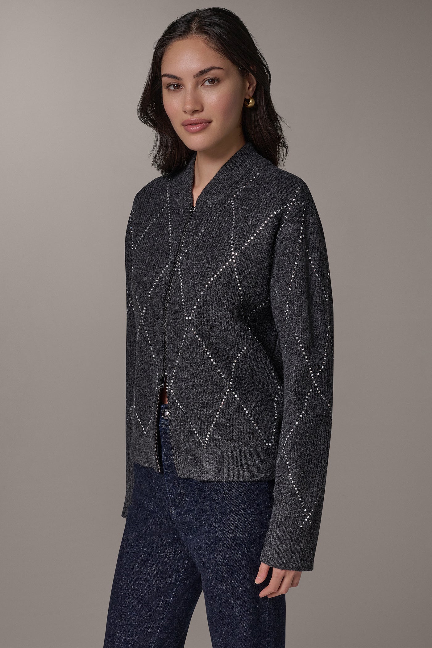 CRYSTAL ZIP BOMBER CARDIGAN VIEW 2