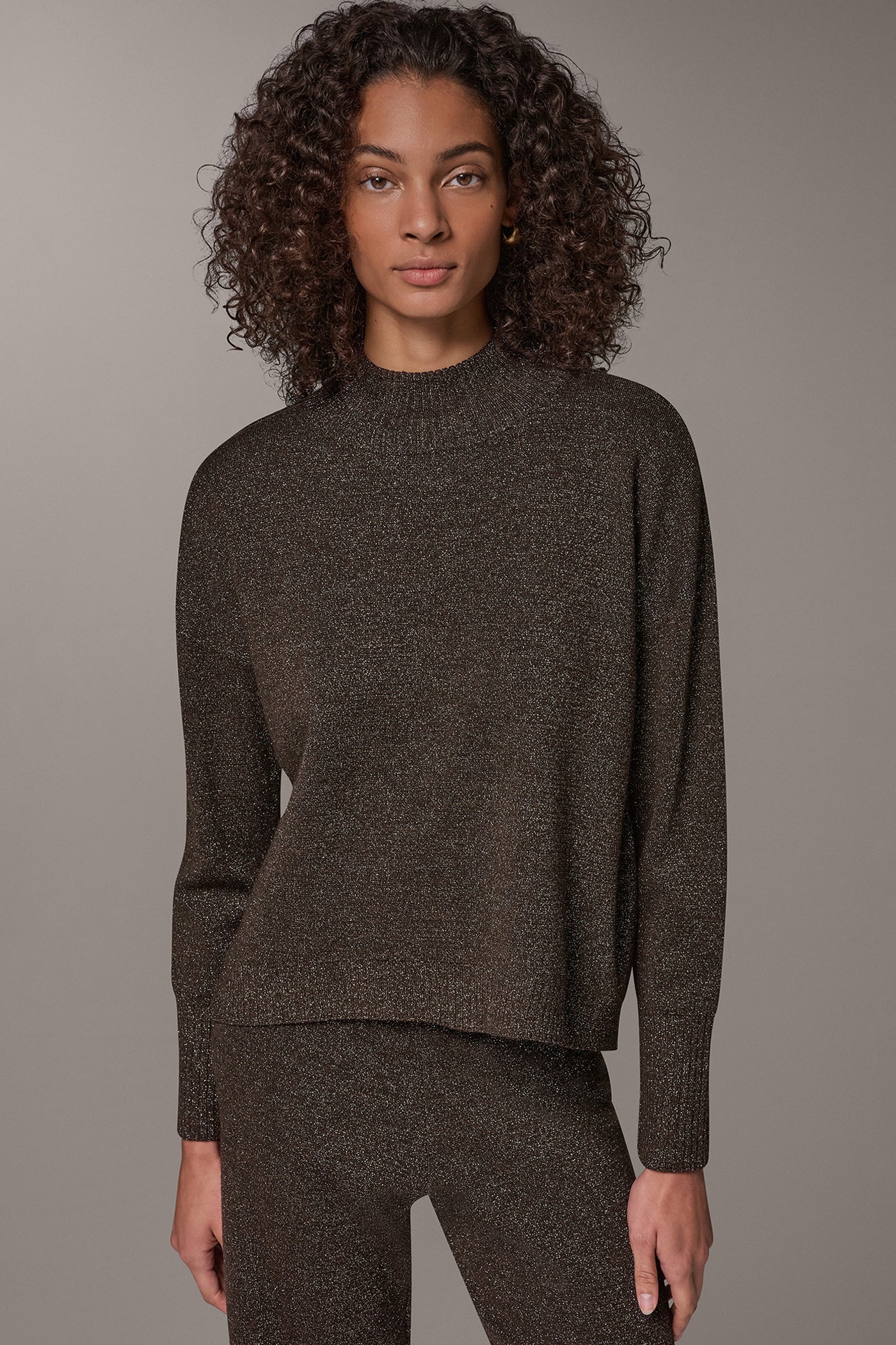 RIBBED WOOL BLEND METALLIC SWEATER VIEW 1
