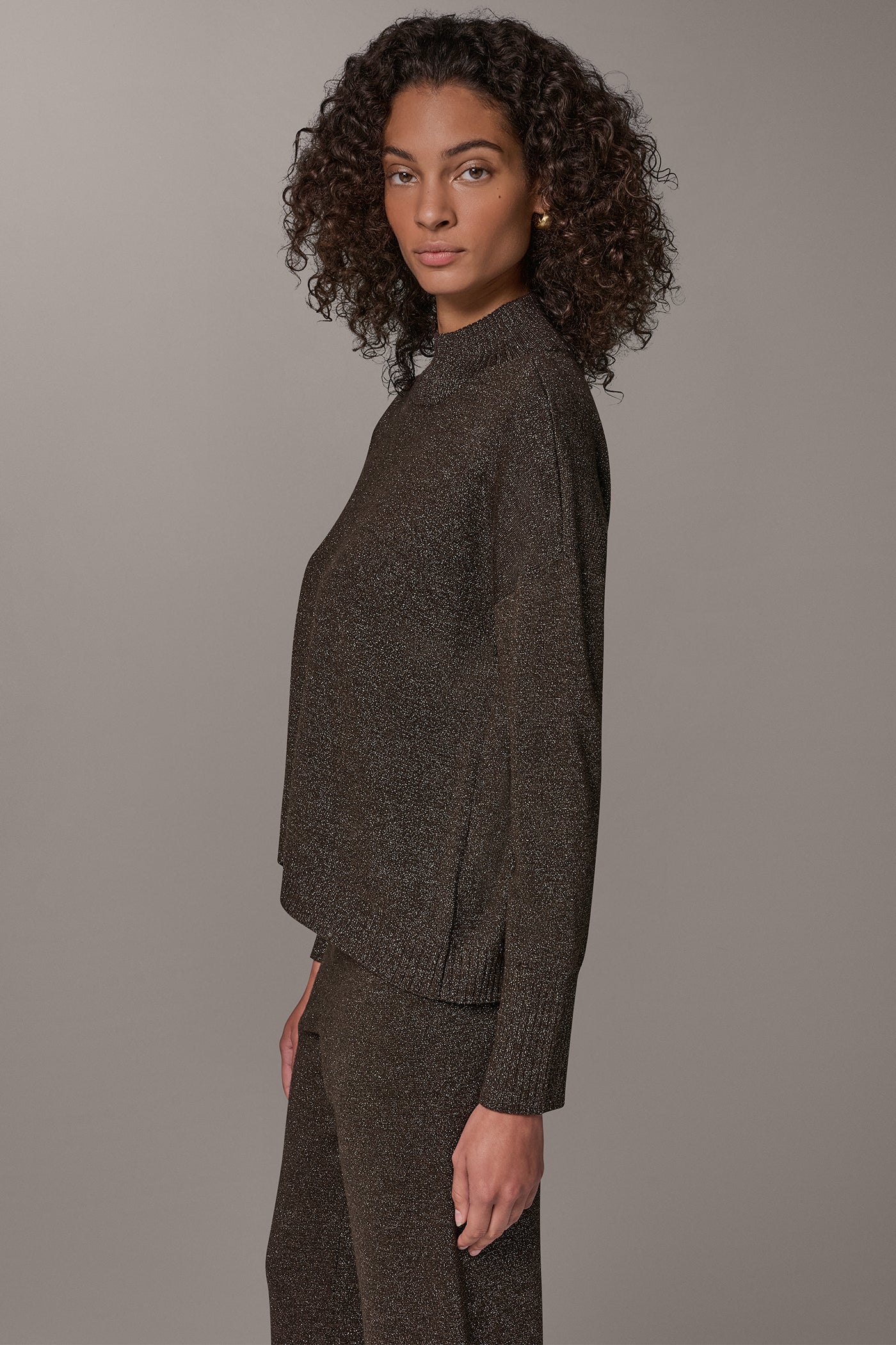 RIBBED WOOL BLEND METALLIC SWEATER VIEW 3