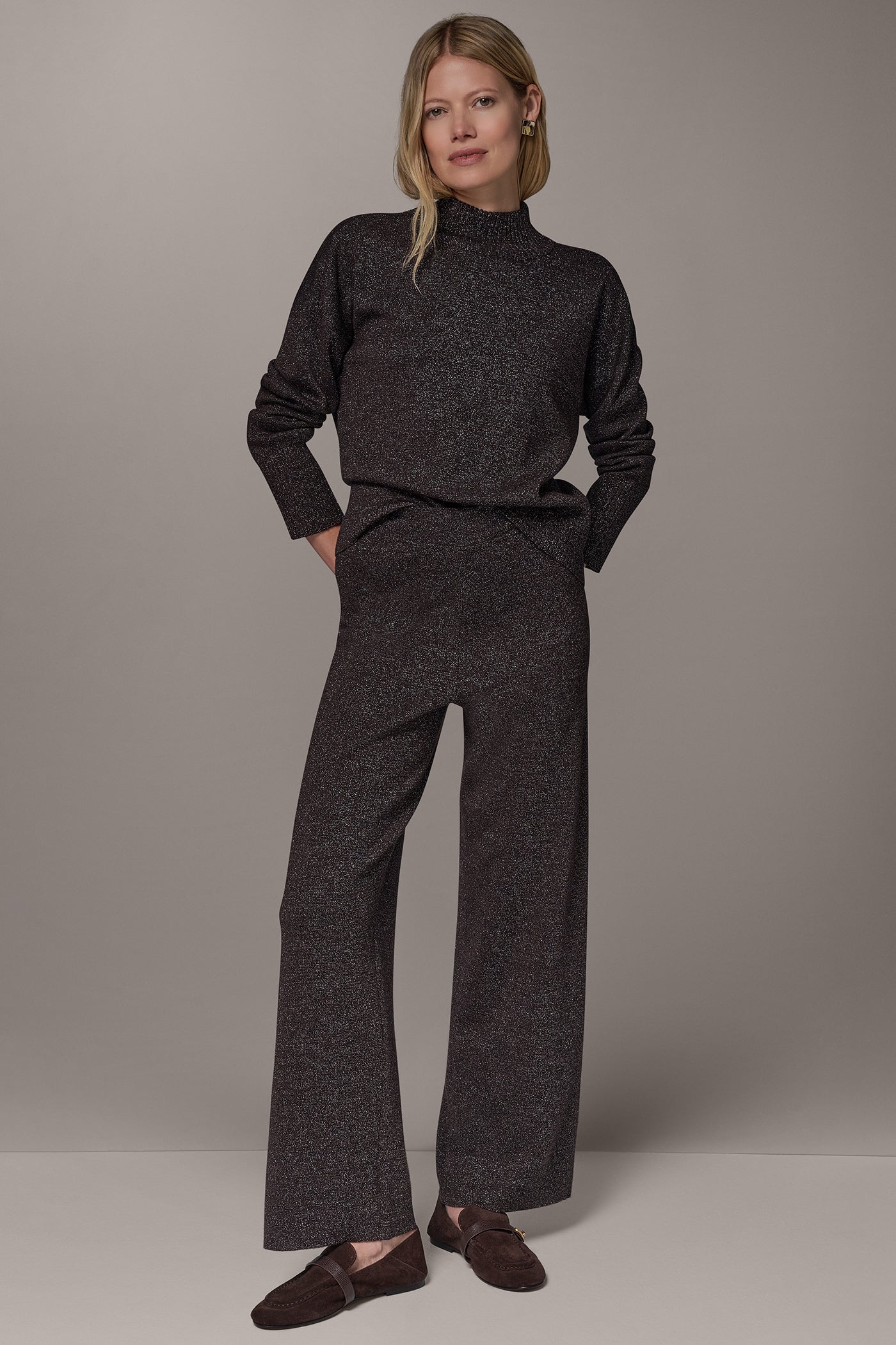 HIGH-RISE METALLIC WOOL BLEND PANT VIEW 6 | Donna Karan Weekend Pants & Skirts
