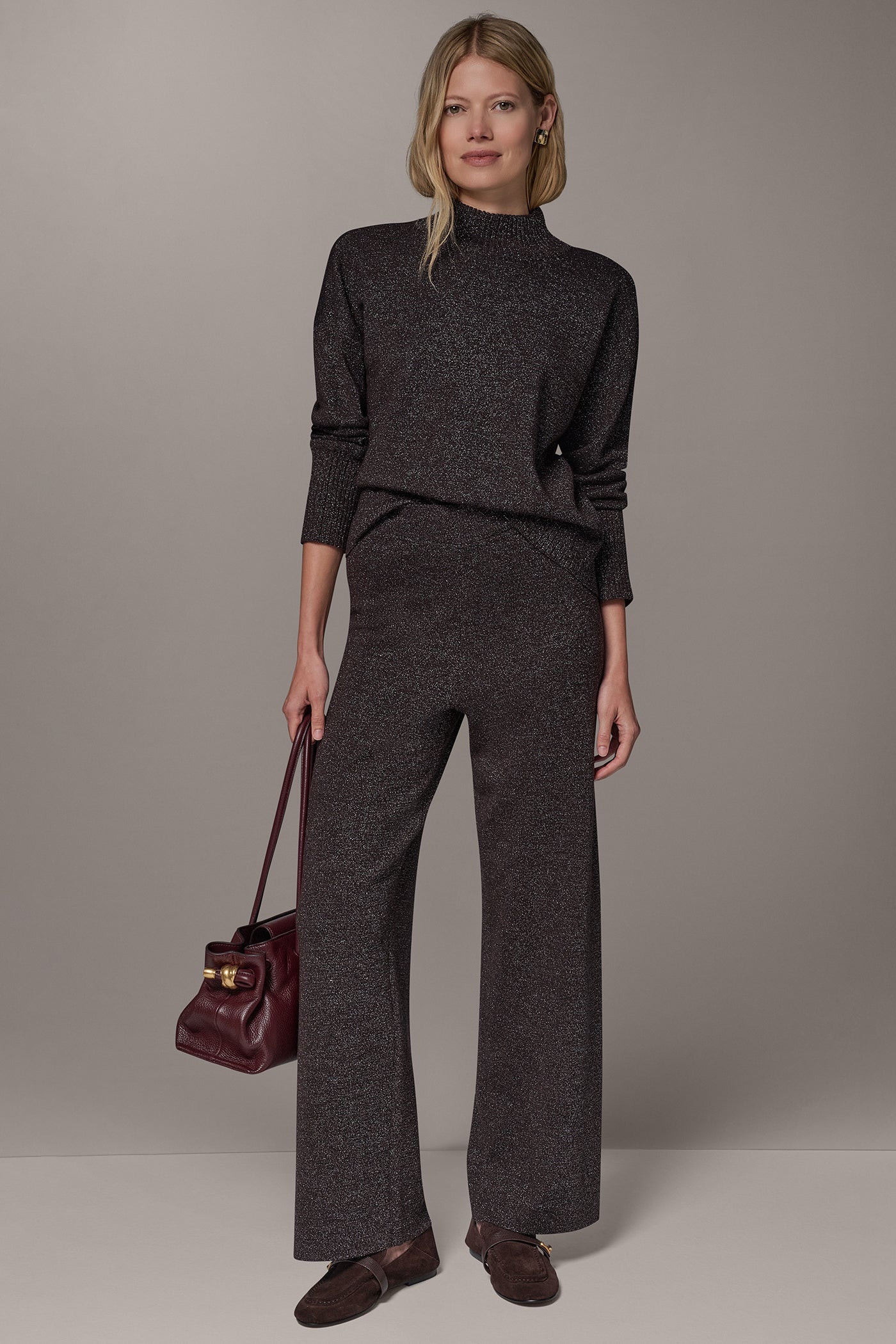 HIGH-RISE METALLIC WOOL BLEND PANT VIEW 4 | Donna Karan Weekend Pants & Skirts