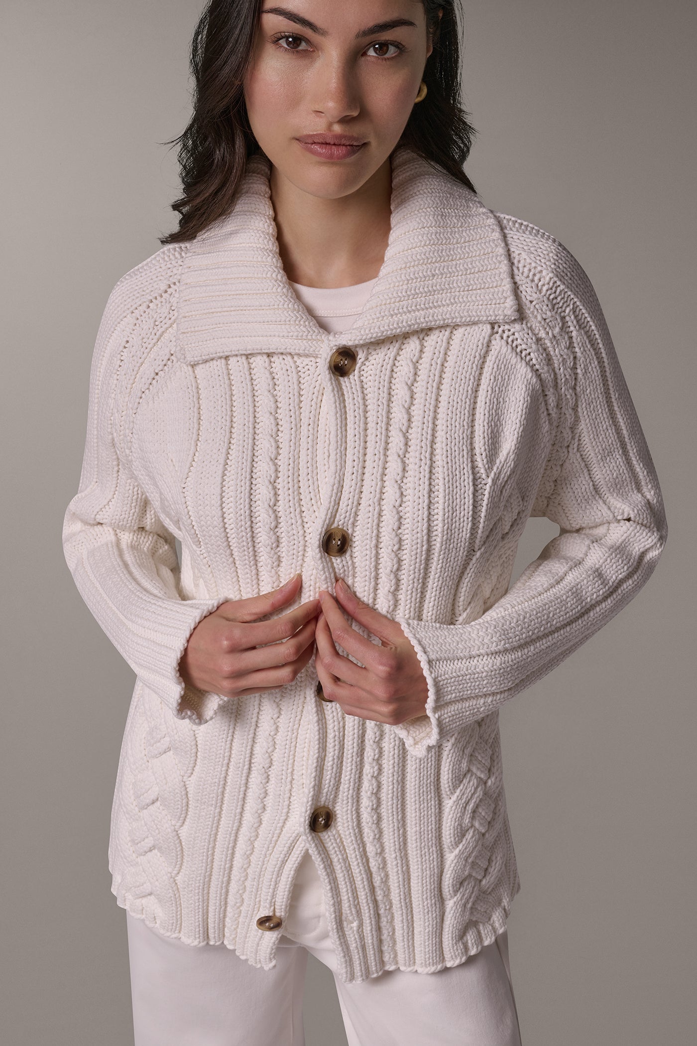 CABLE FOLD OVER COLLAR CARDIGAN VIEW 2