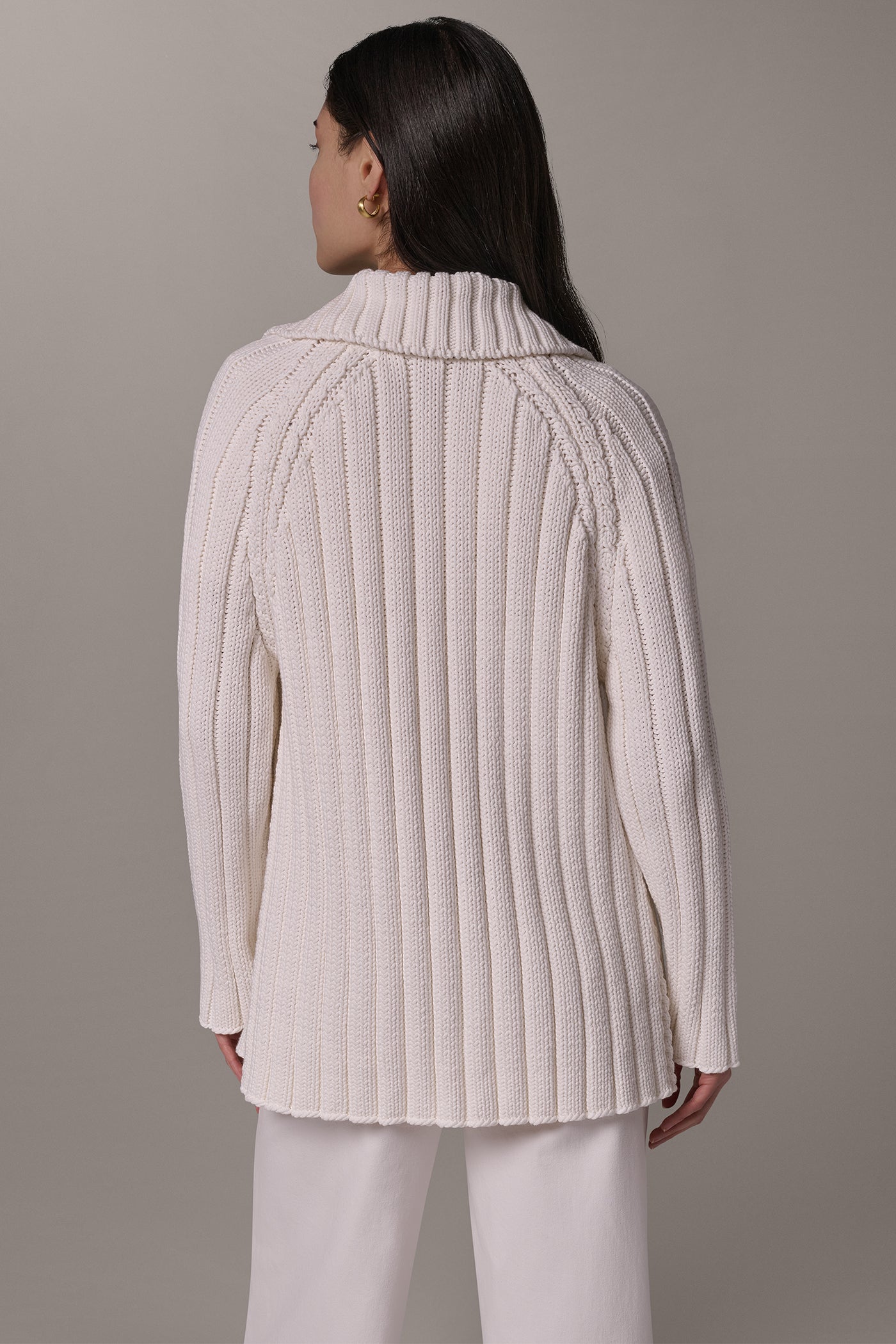 CABLE FOLD OVER COLLAR CARDIGAN VIEW 3
