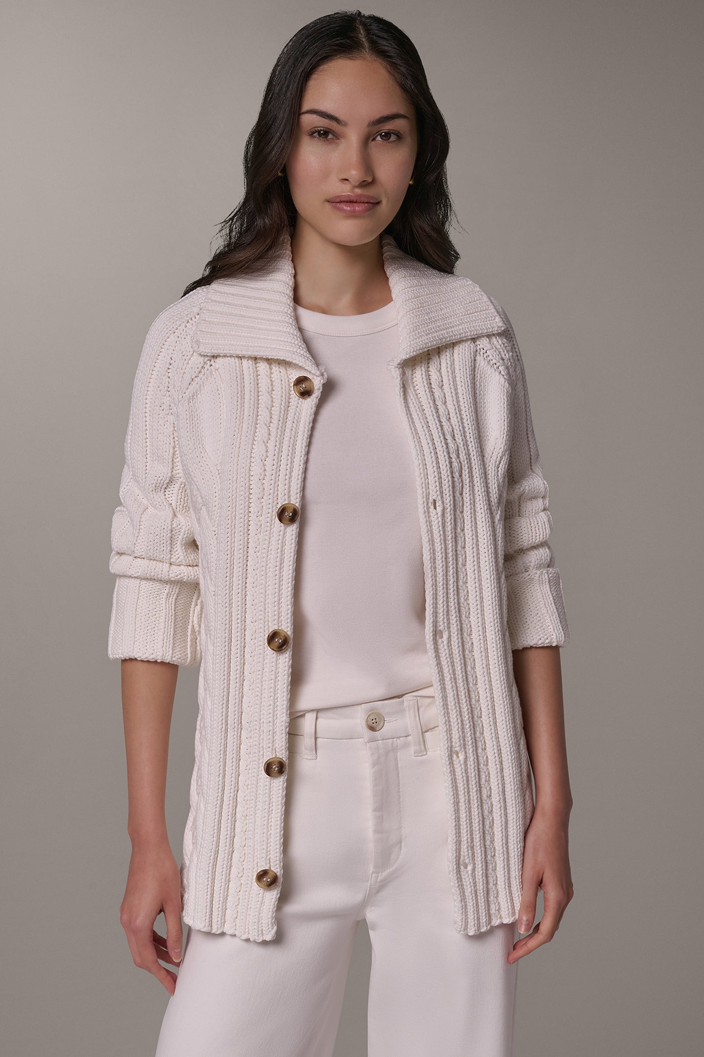 CABLE FOLD OVER COLLAR CARDIGAN VIEW 5